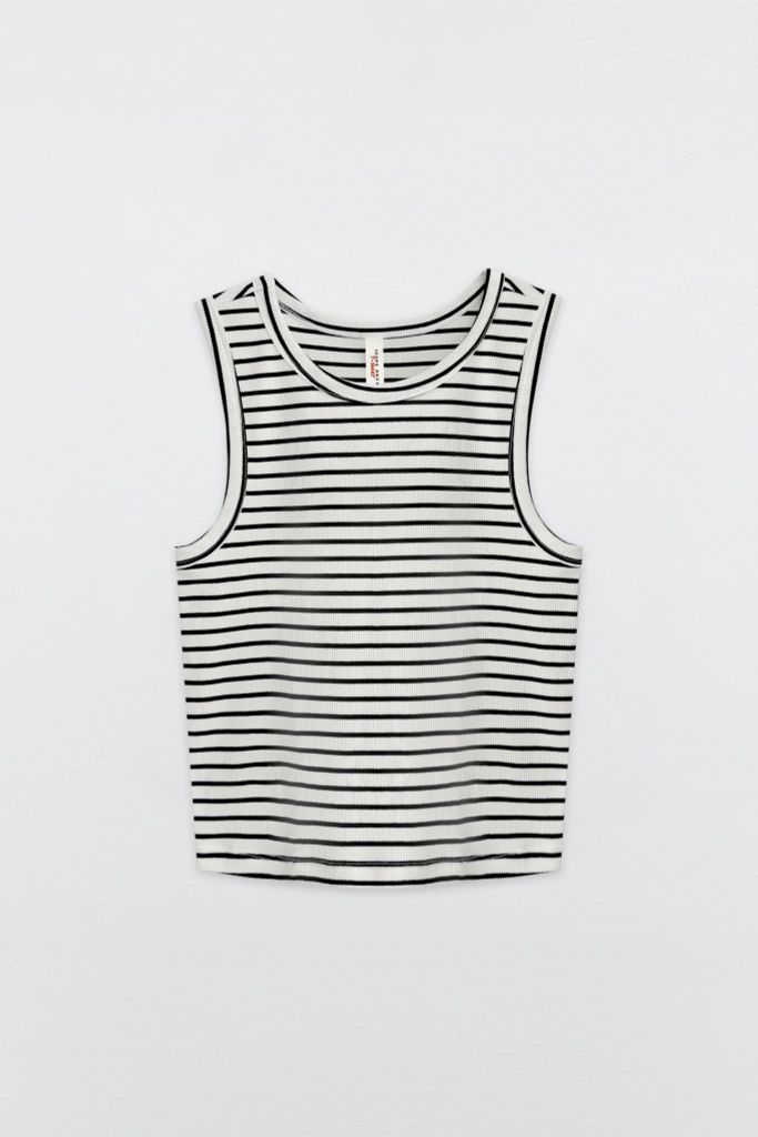 Áo Tanktop crop thun tăm kẻ ngang trắng navy