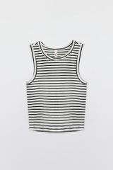 Áo Tanktop crop thun tăm kẻ ngang trắng navy