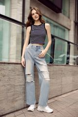 Áo Tanktop crop thun tăm kẻ ngang đen trắng