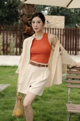 Quần shorts tuytsy trơn cream túi chéo