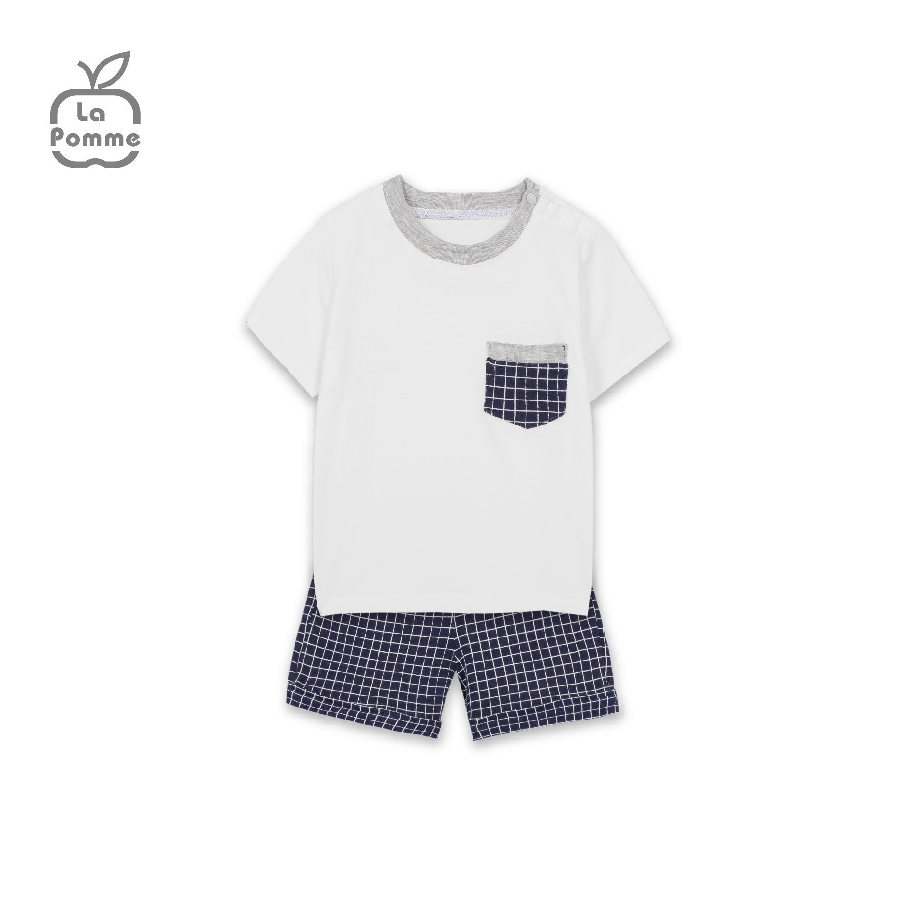 Bộ cộc tay La Pomme phối caro tím than - Trắng
