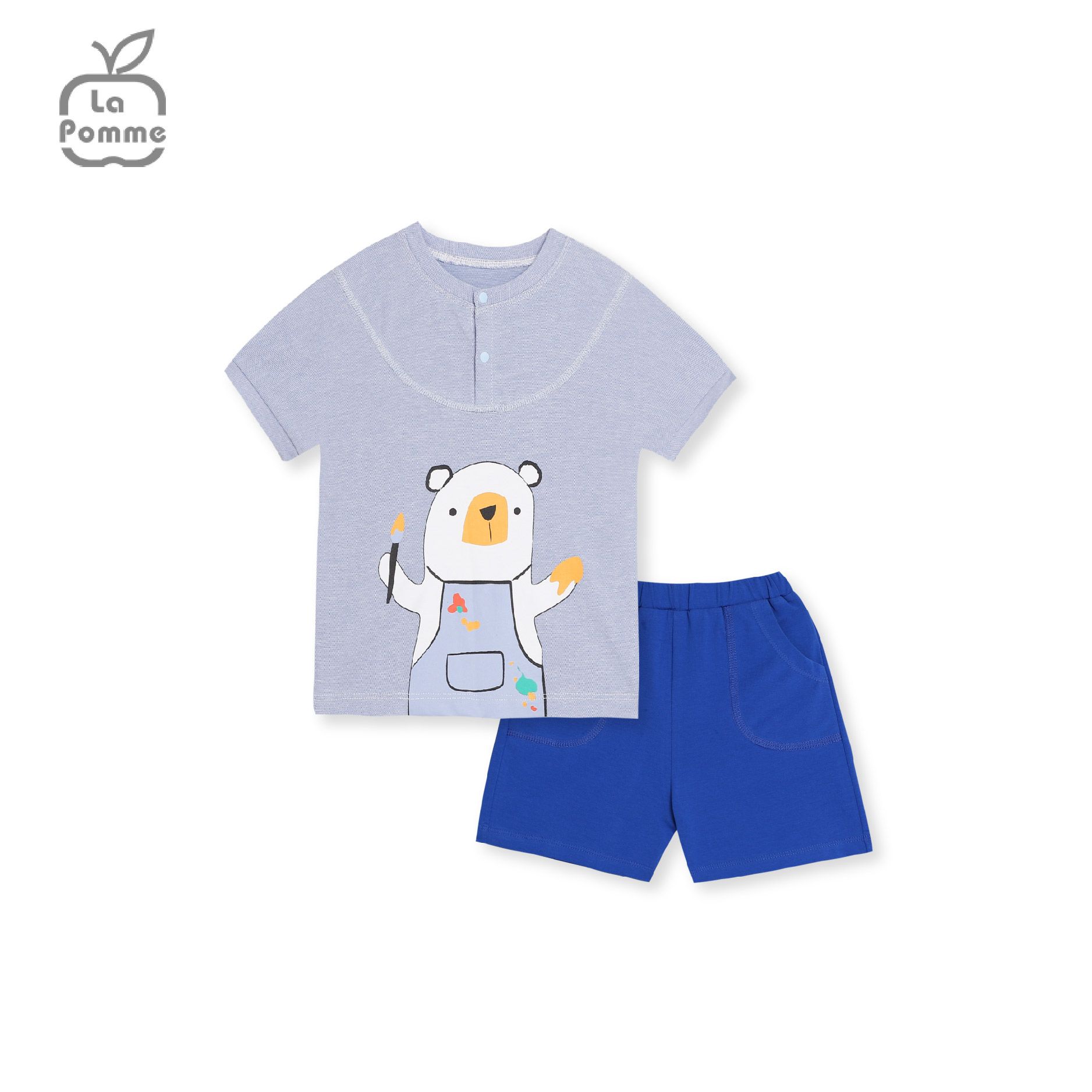 Bộ cộc tay La Pomme Nét vẽ tinh nghịch - Xanh