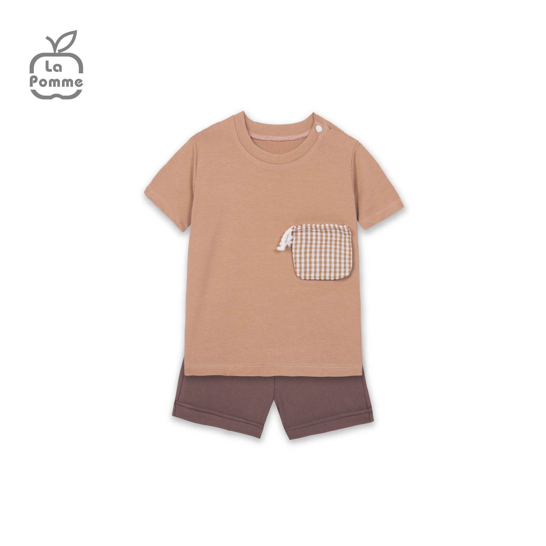 Bộ cộc tay La Pomme Caro túi rút - Nâu