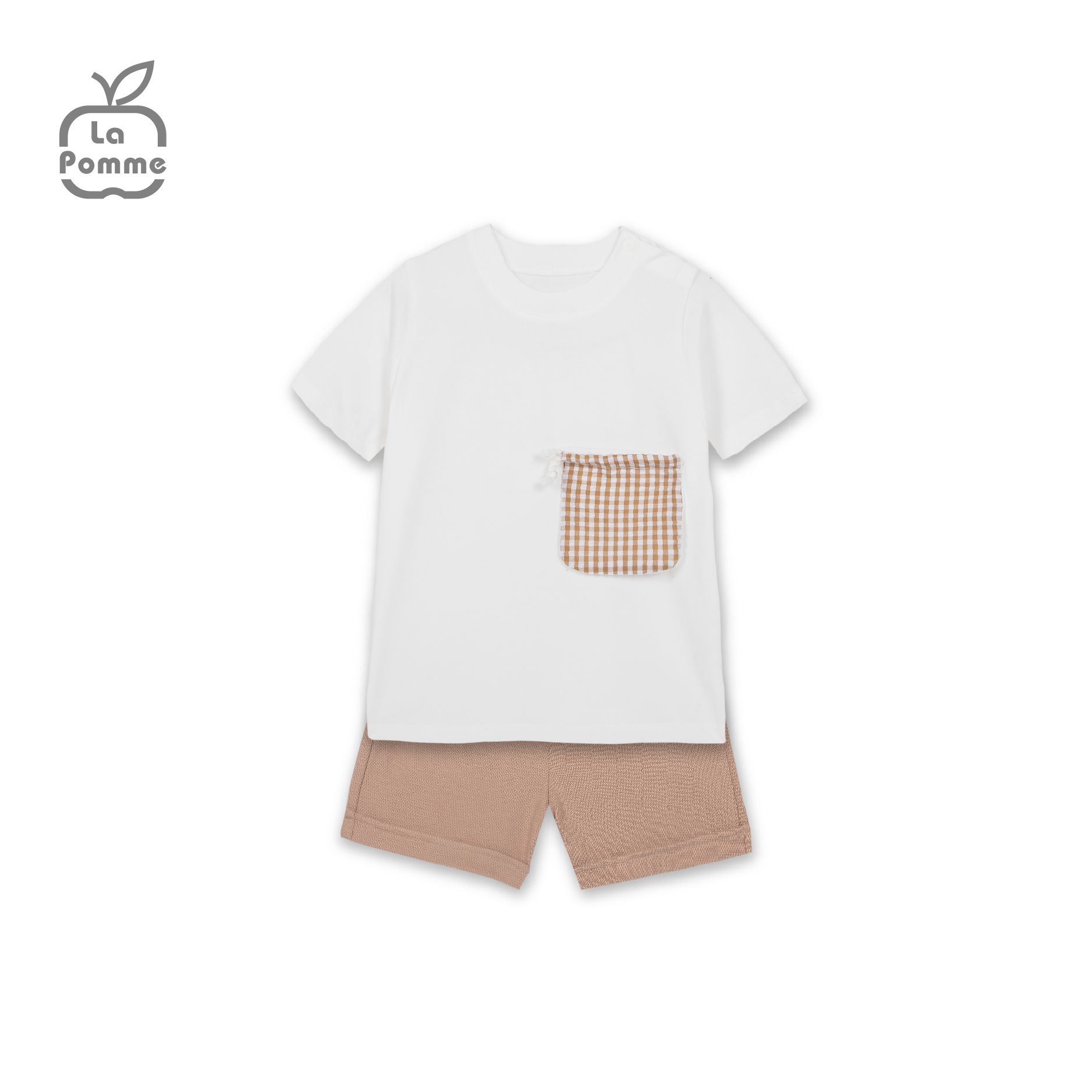 Bộ cộc tay La Pomme Caro túi rút - Nâu