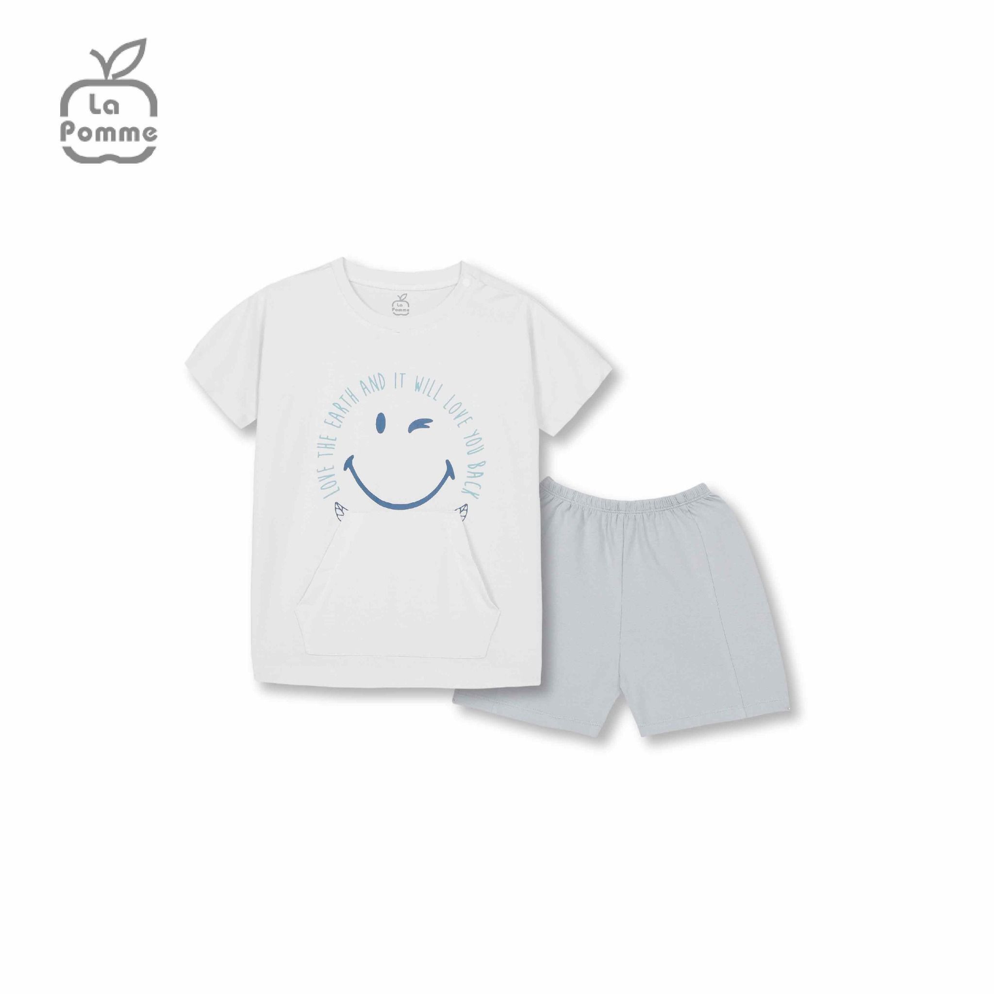 Bộ cộc tay La Pomme Funny Face - Trắng