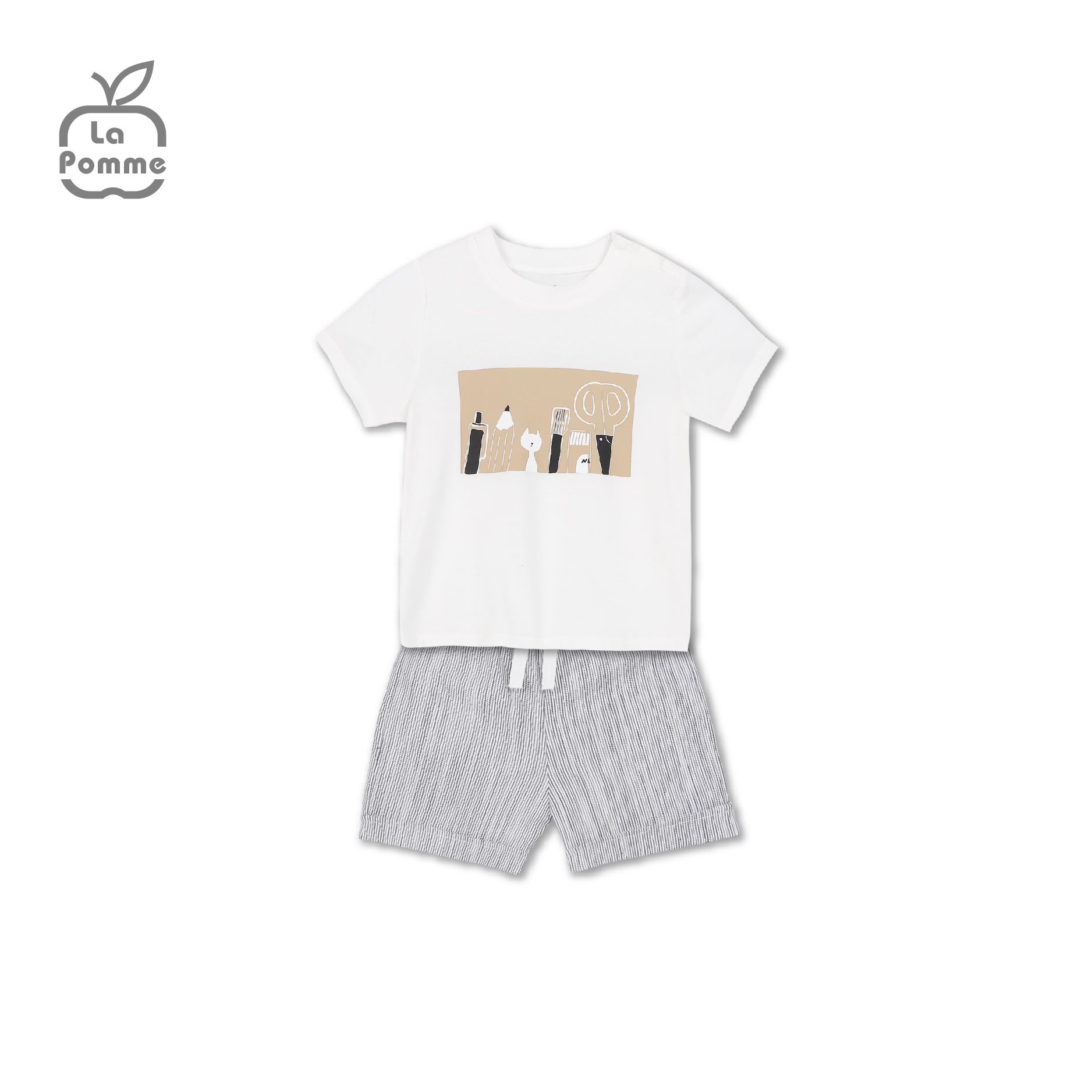 Bộ cộc tay La Pomme Mèo con và cây bút vẽ - Trắng
