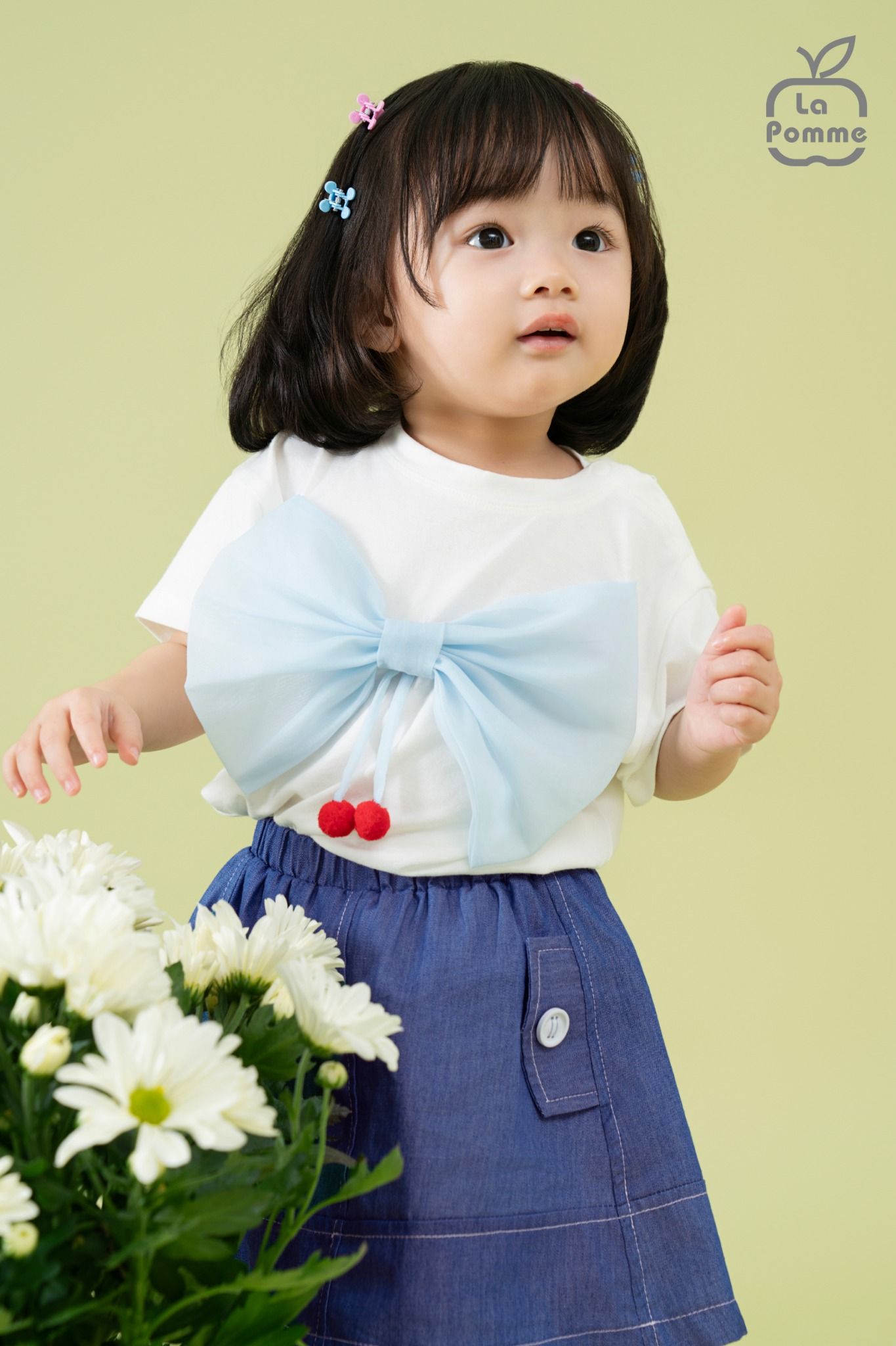 Bộ cộc tay La Pomme giả váy Áo nơ tung tăng
