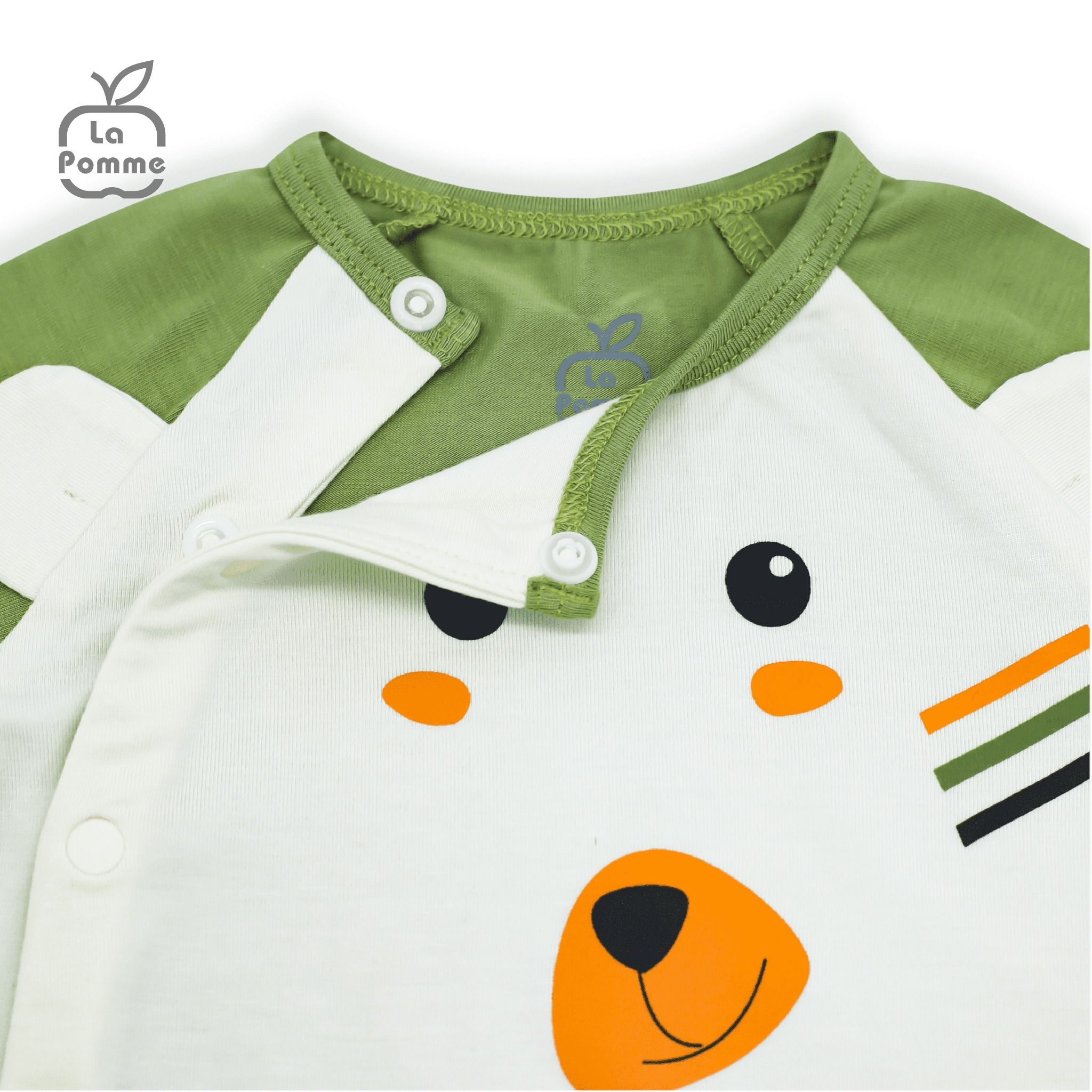 Bộ dài tay La Pomme cúc lệch Teddy Bear - Xanh trắng