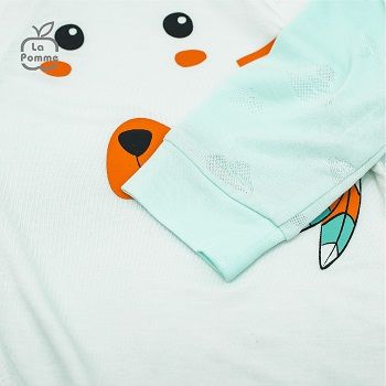 Bộ dài tay La Pomme cúc giữa Teddy Bear - Xanh vàng
