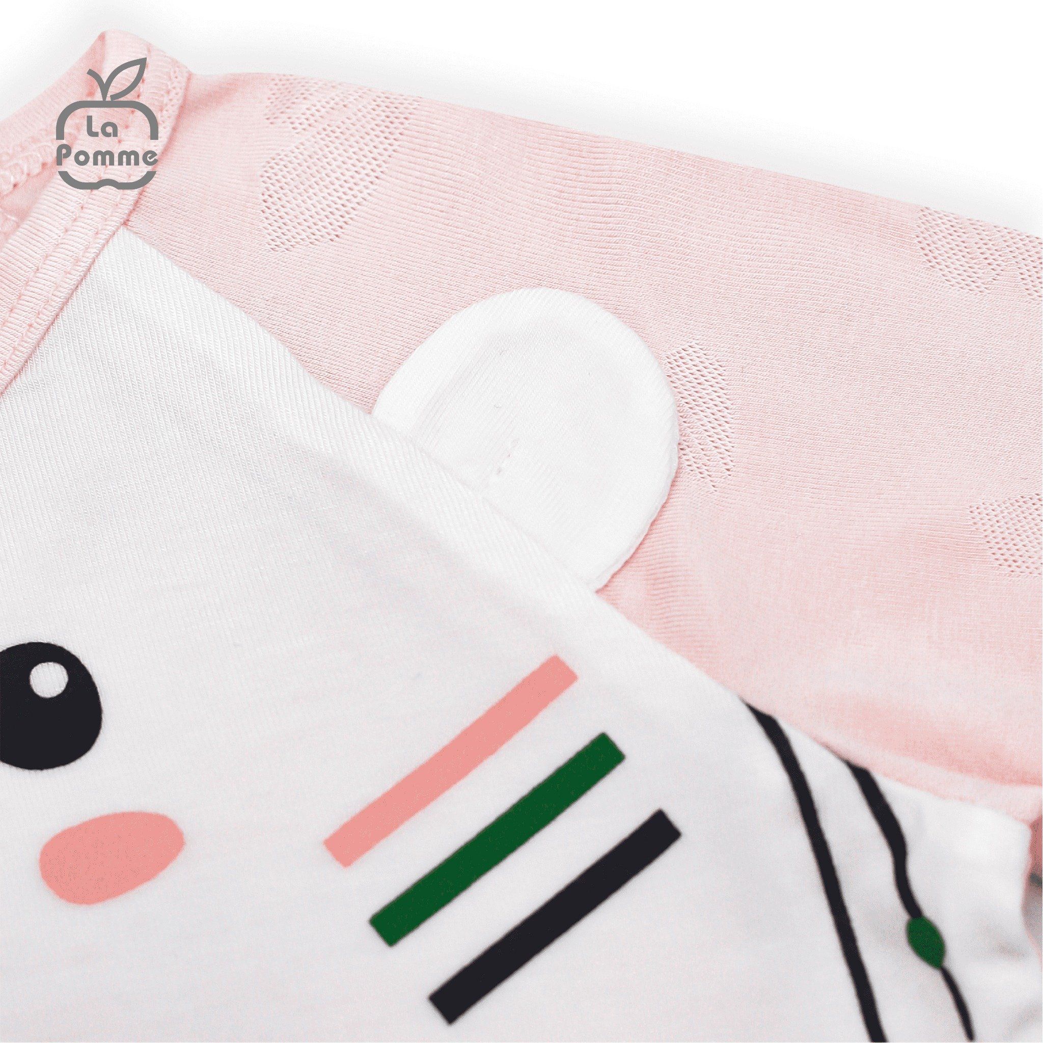 Body chip dài tay La Pomme cúc lệch Teddy Bear - Hồng trắng