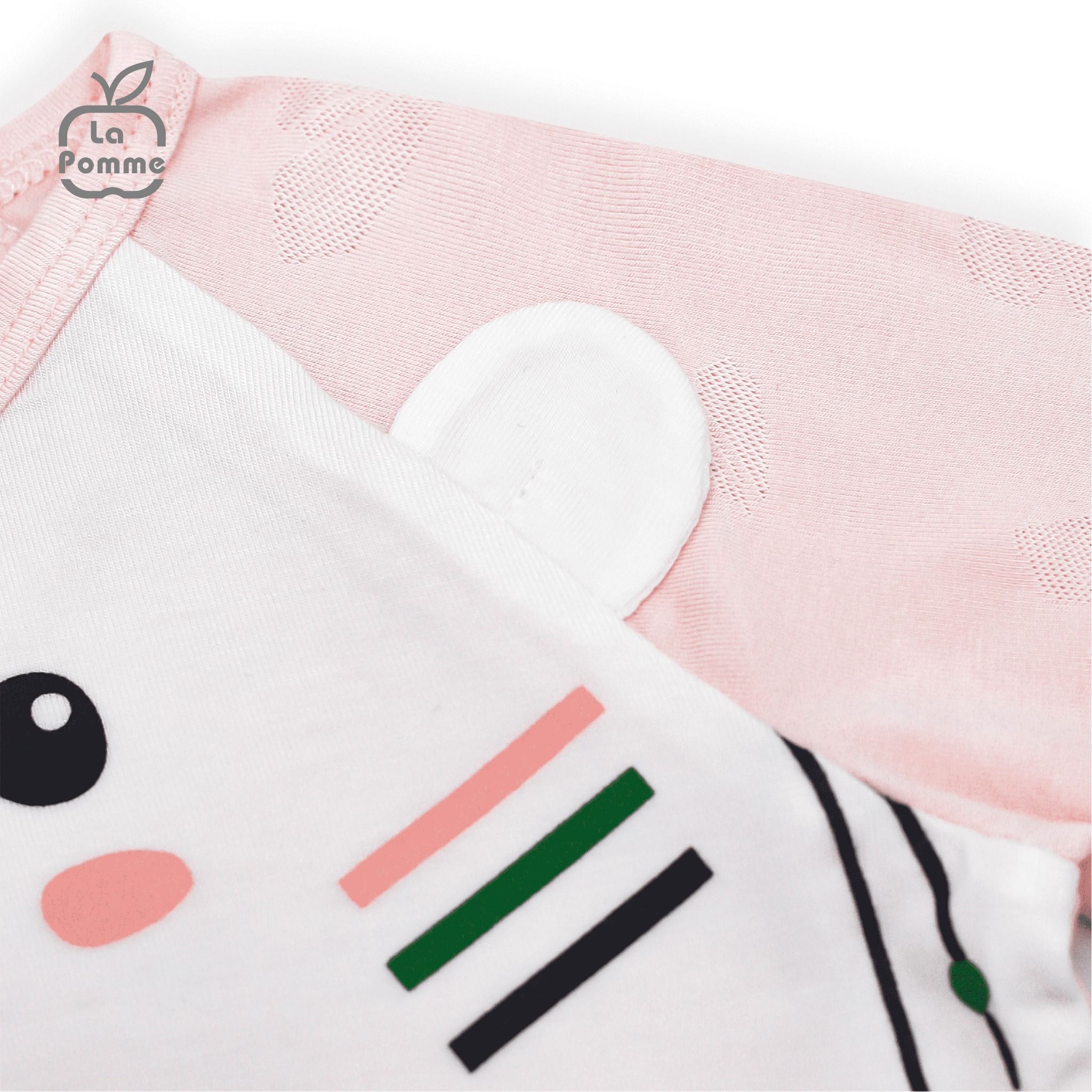 Bộ dài tay La Pomme cúc giữa Teddy Bear - Hồng trắng
