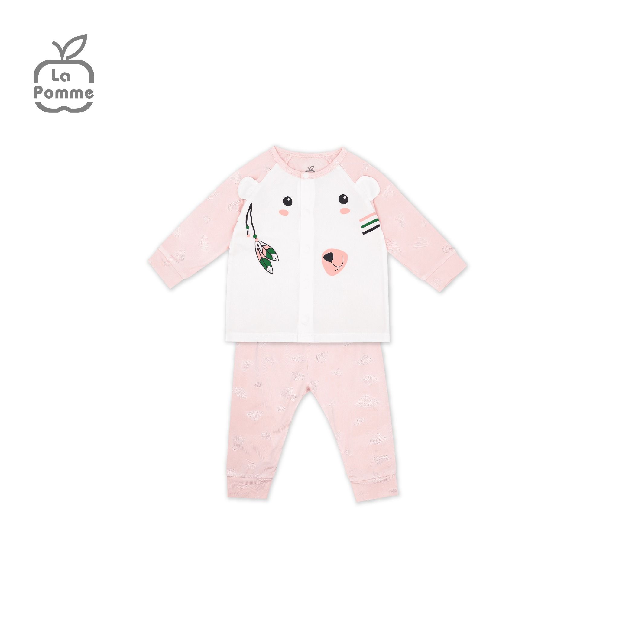 Bộ dài tay La Pomme cúc giữa Teddy Bear - Xanh vàng