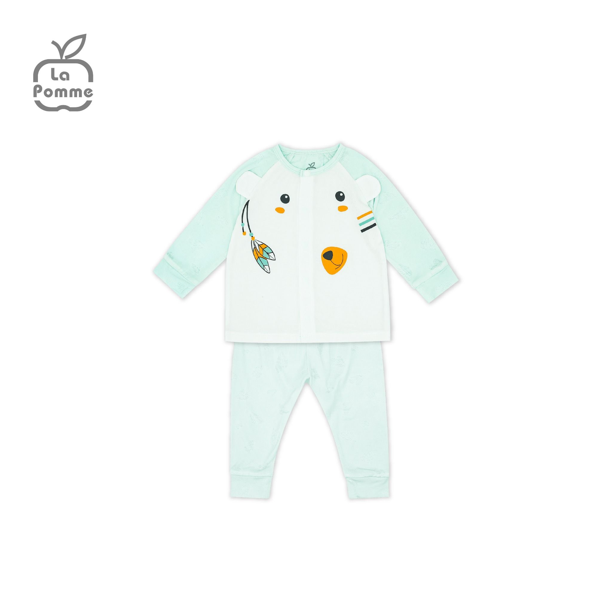 Bộ dài tay La Pomme cúc giữa Teddy Bear - Hồng trắng