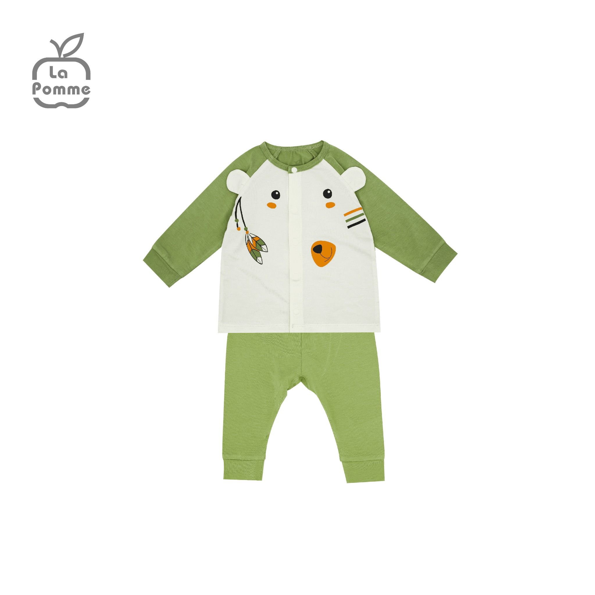 Bộ dài tay La Pomme cúc giữa Teddy Bear - Xanh vàng