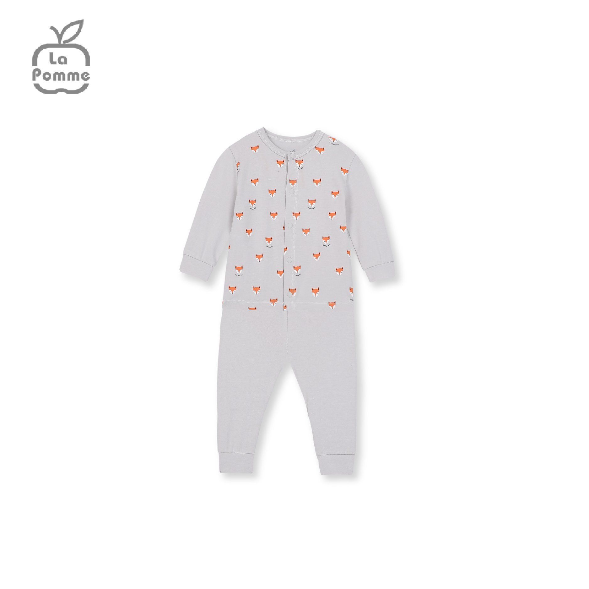 Bộ dài tay La Pomme cúc giữa Baby Racoon - Ghi