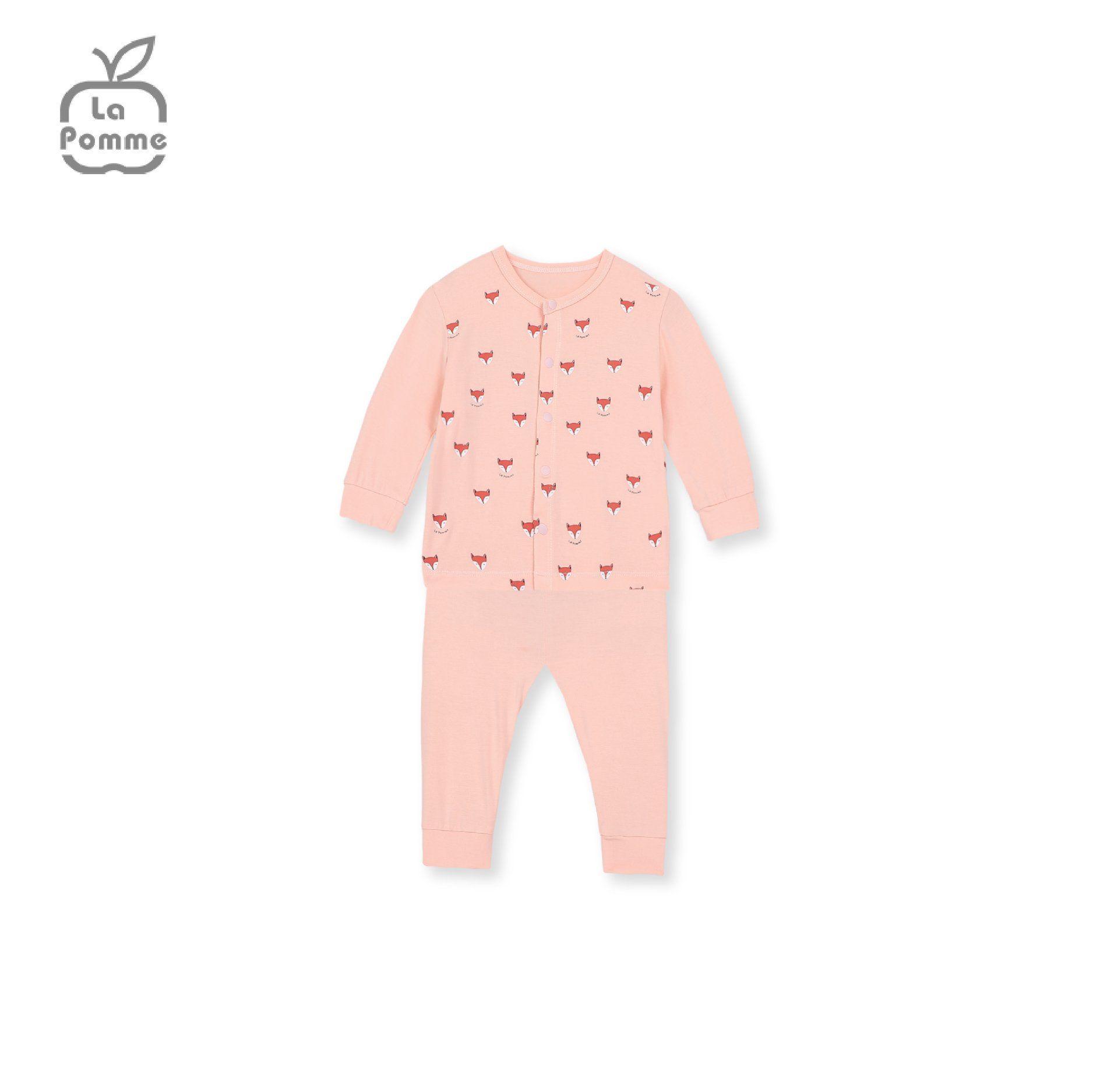 Bộ dài tay La Pomme cúc giữa Baby Racoon - Hồng