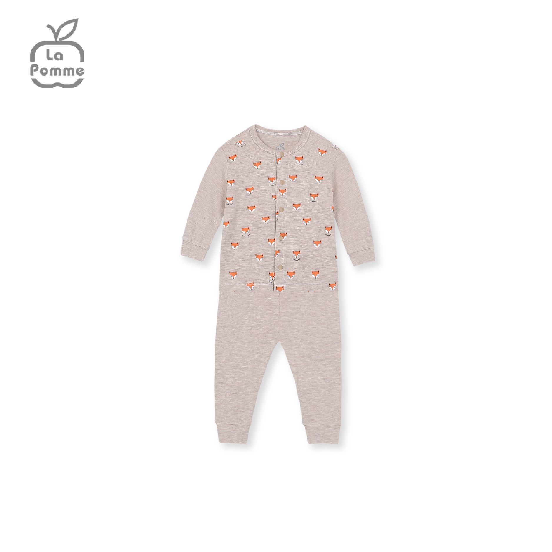Bộ dài tay La Pomme cúc giữa Baby Racoon - Nâu