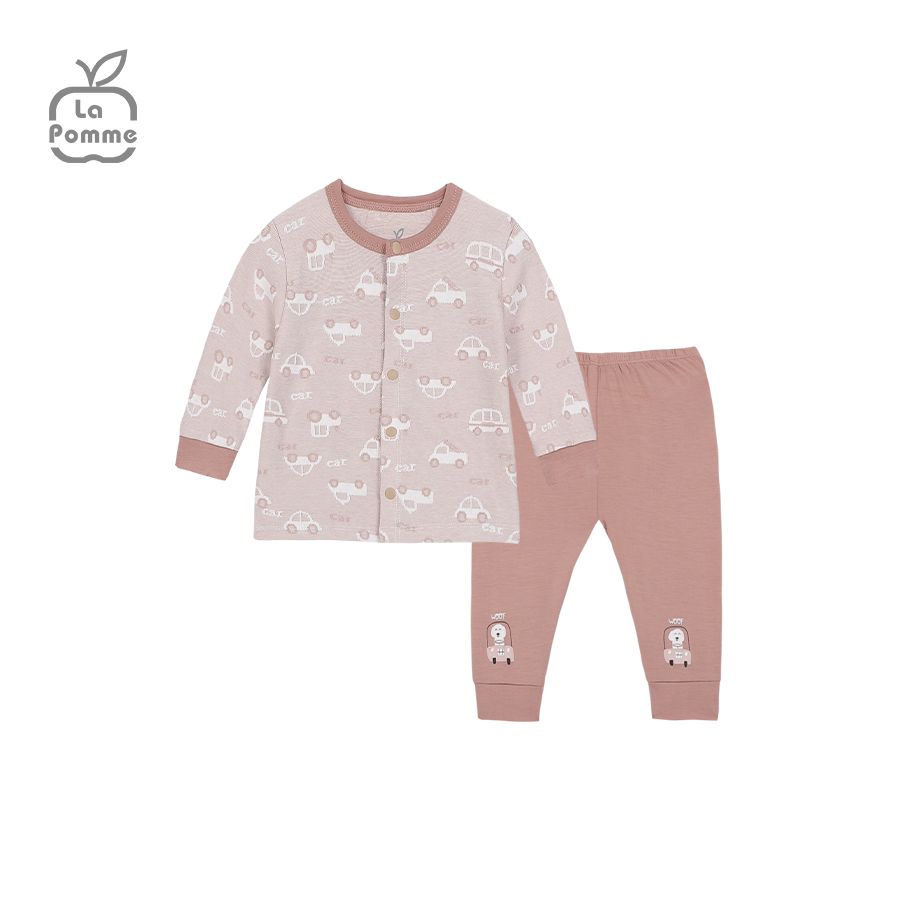 Bộ dài tay La Pomme cúc giữa Little Car - Xanh