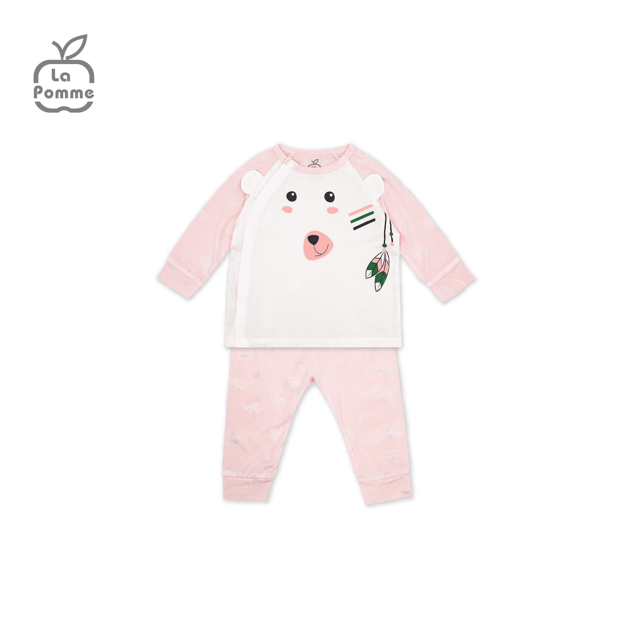 Bộ dài tay La Pomme cúc lệch Teddy Bear - Xanh vàng
