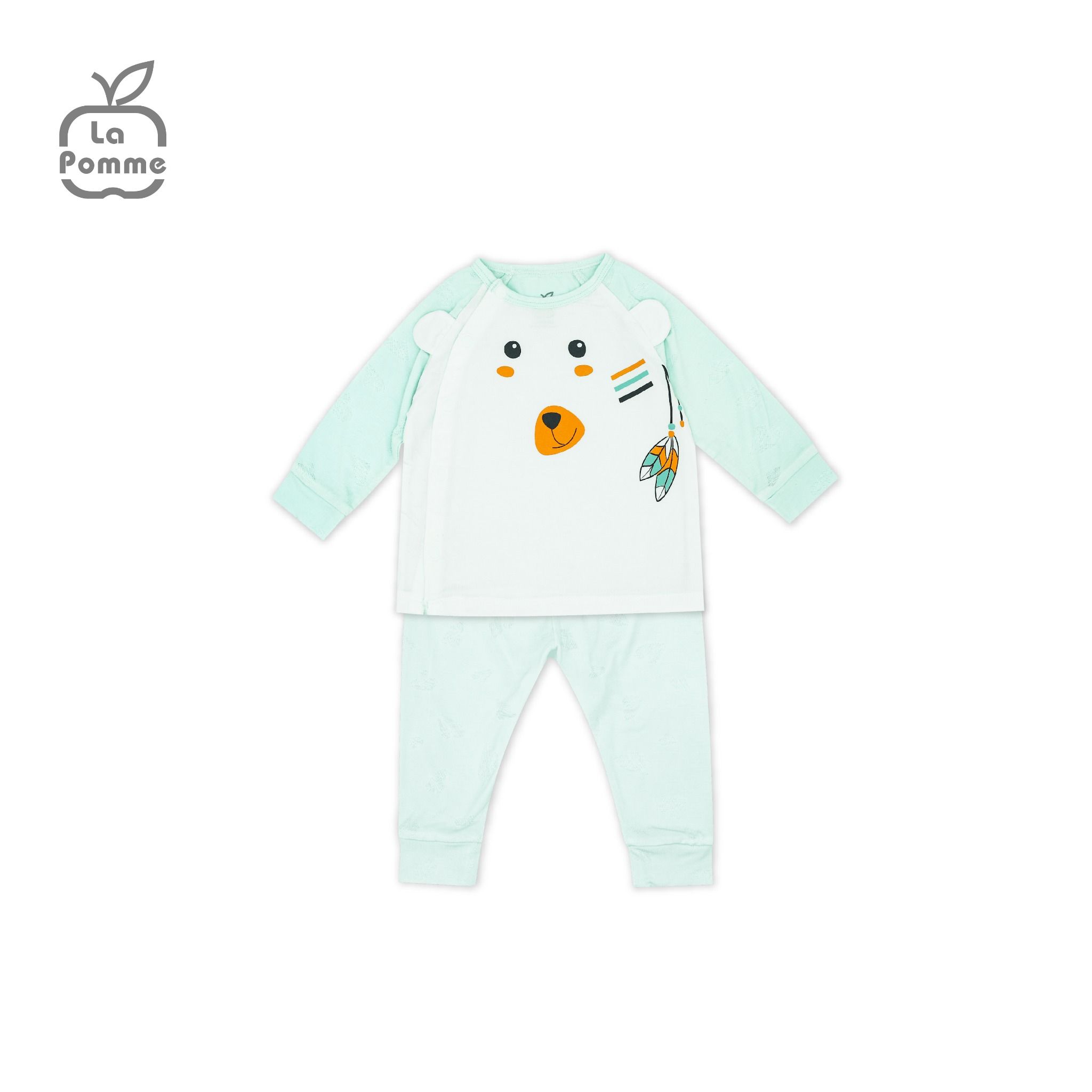 Bộ dài tay La Pomme cúc lệch Teddy Bear - Hồng trắng