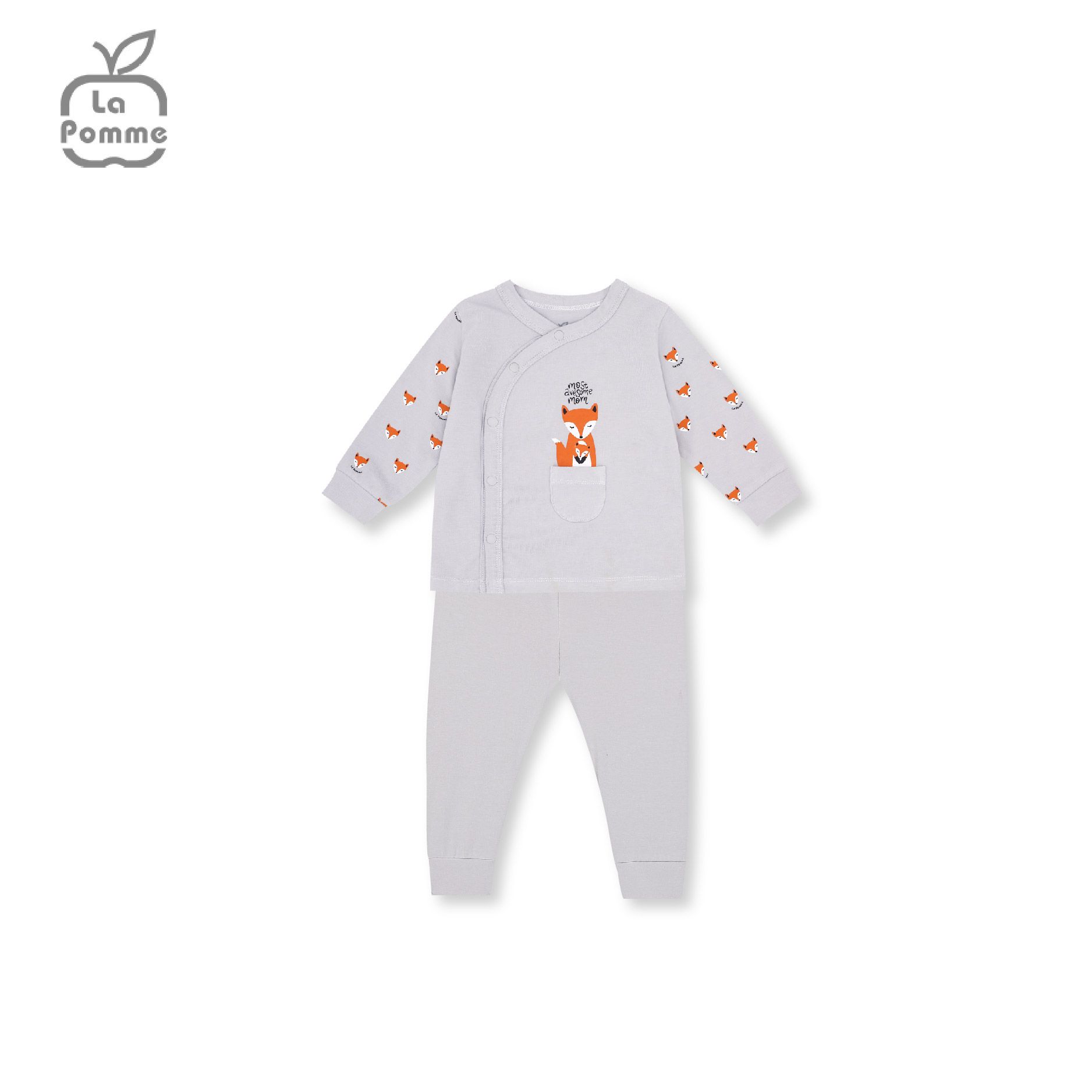Bộ dài tay La Pomme cúc lệch Baby Racoon - Hồng