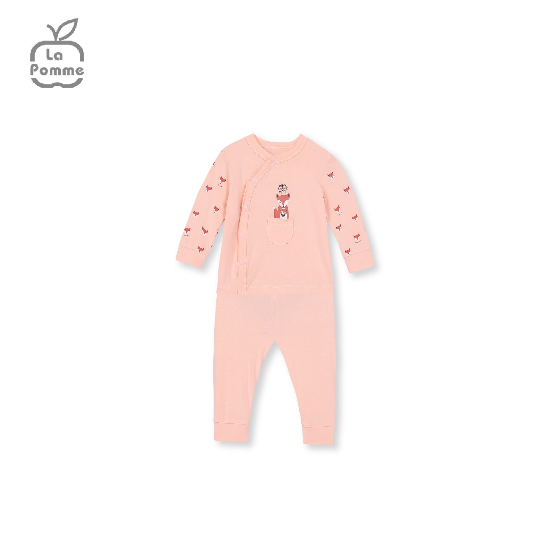 Bộ dài tay La Pomme cúc lệch Baby Racoon - Hồng
