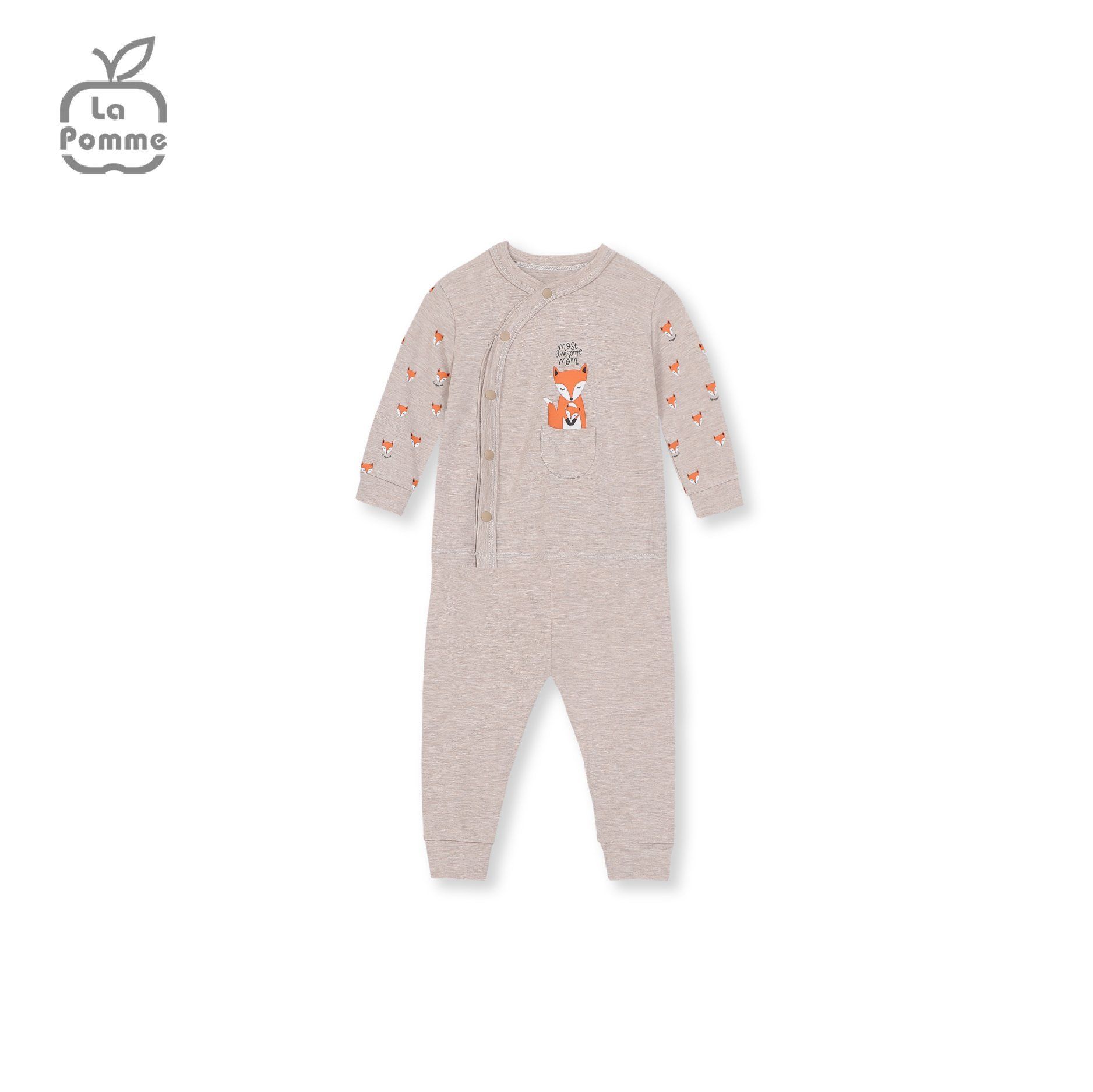 Bộ dài tay La Pomme cúc lệch Baby Racoon - Nâu