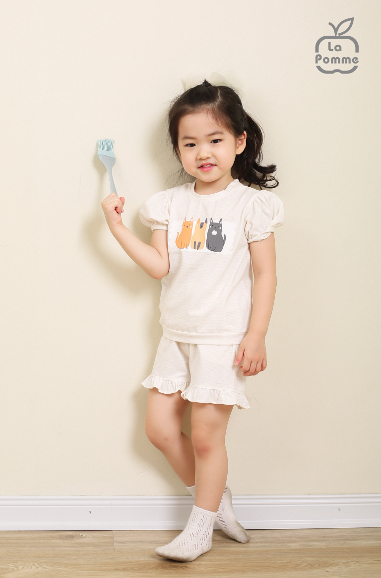Bộ cộc tay La Pomme Family Cat - Ghi
