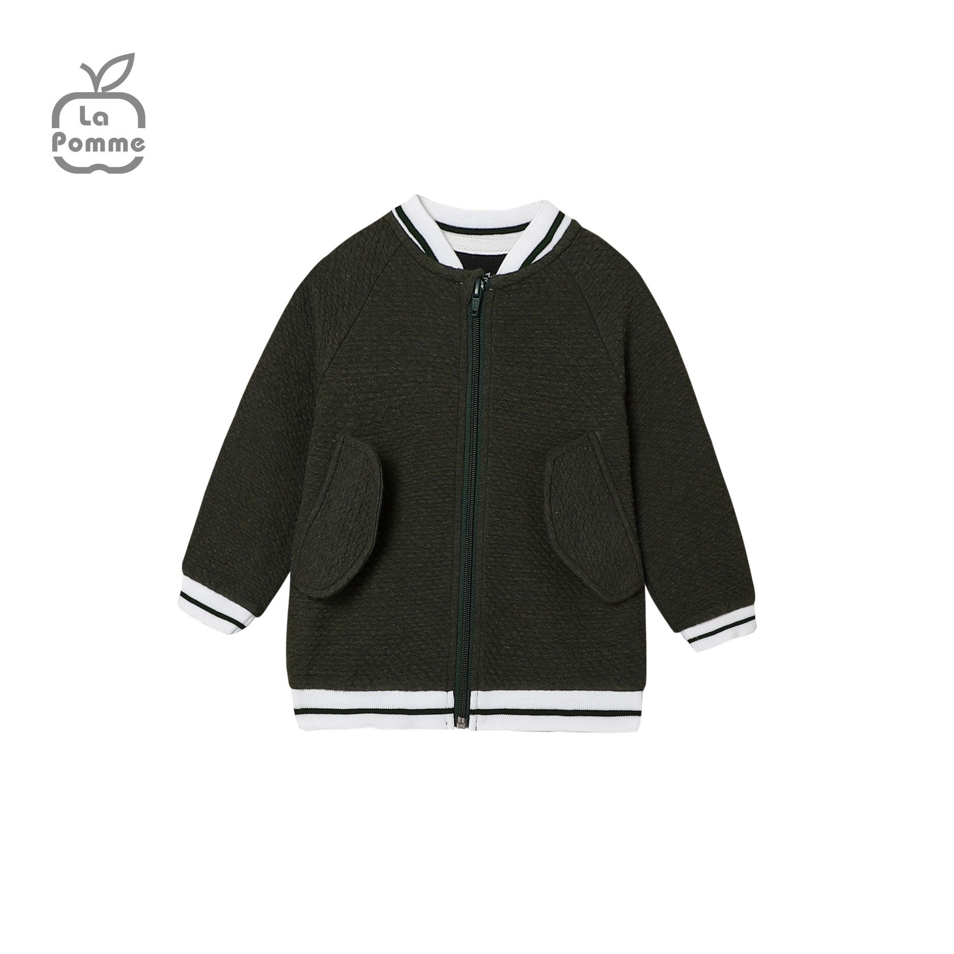 C030 Áo khoác xốp túi lớn La Pomme - Xanh rêu