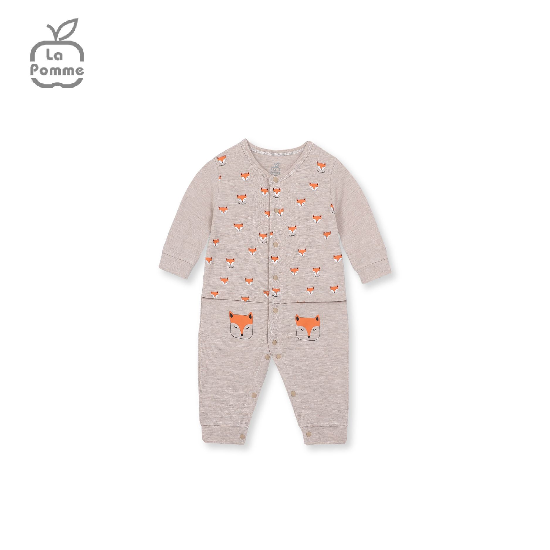 Body dài tay La Pomme Baby Racoon - Ghi