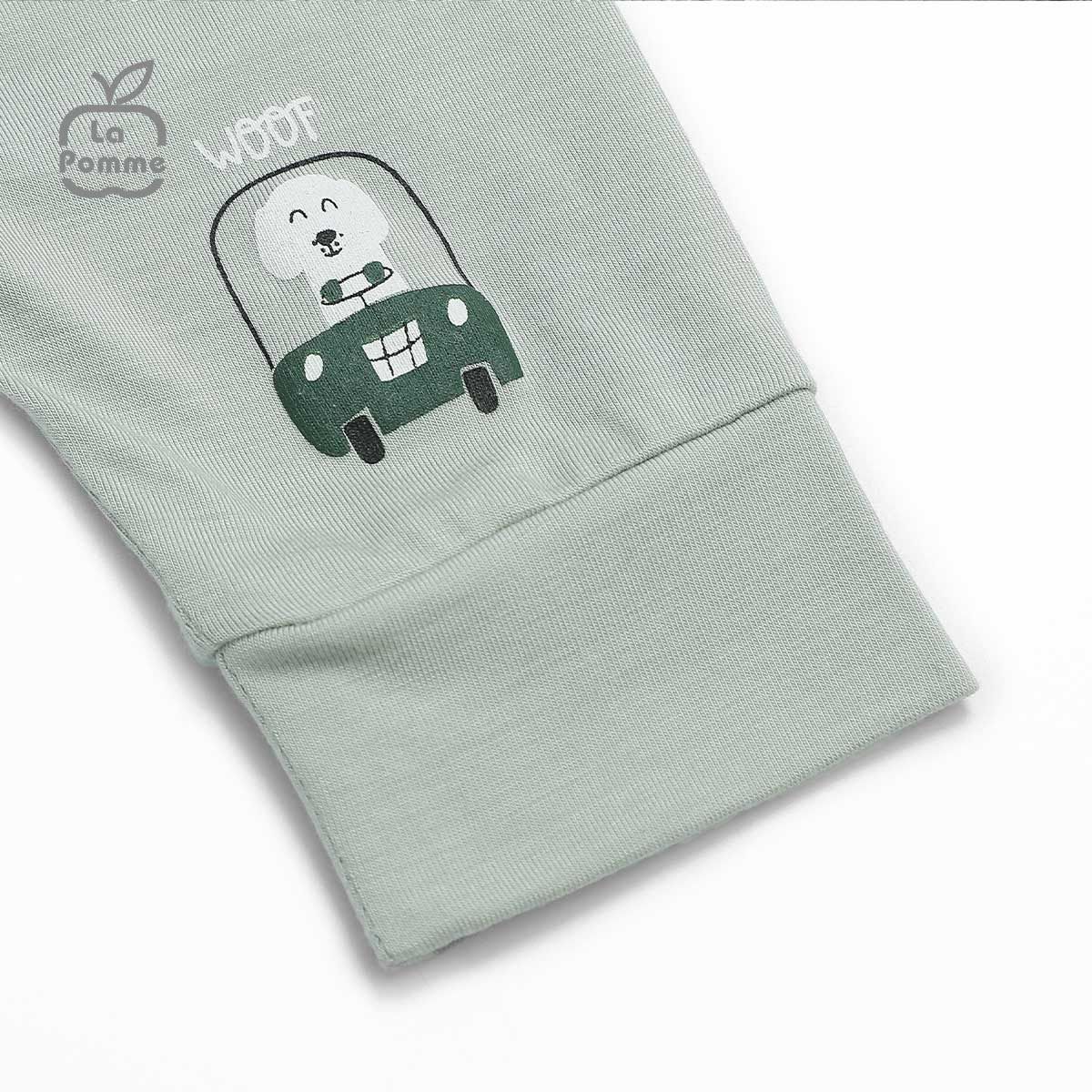 Bộ dài tay La Pomme cúc giữa Little Car - Xanh