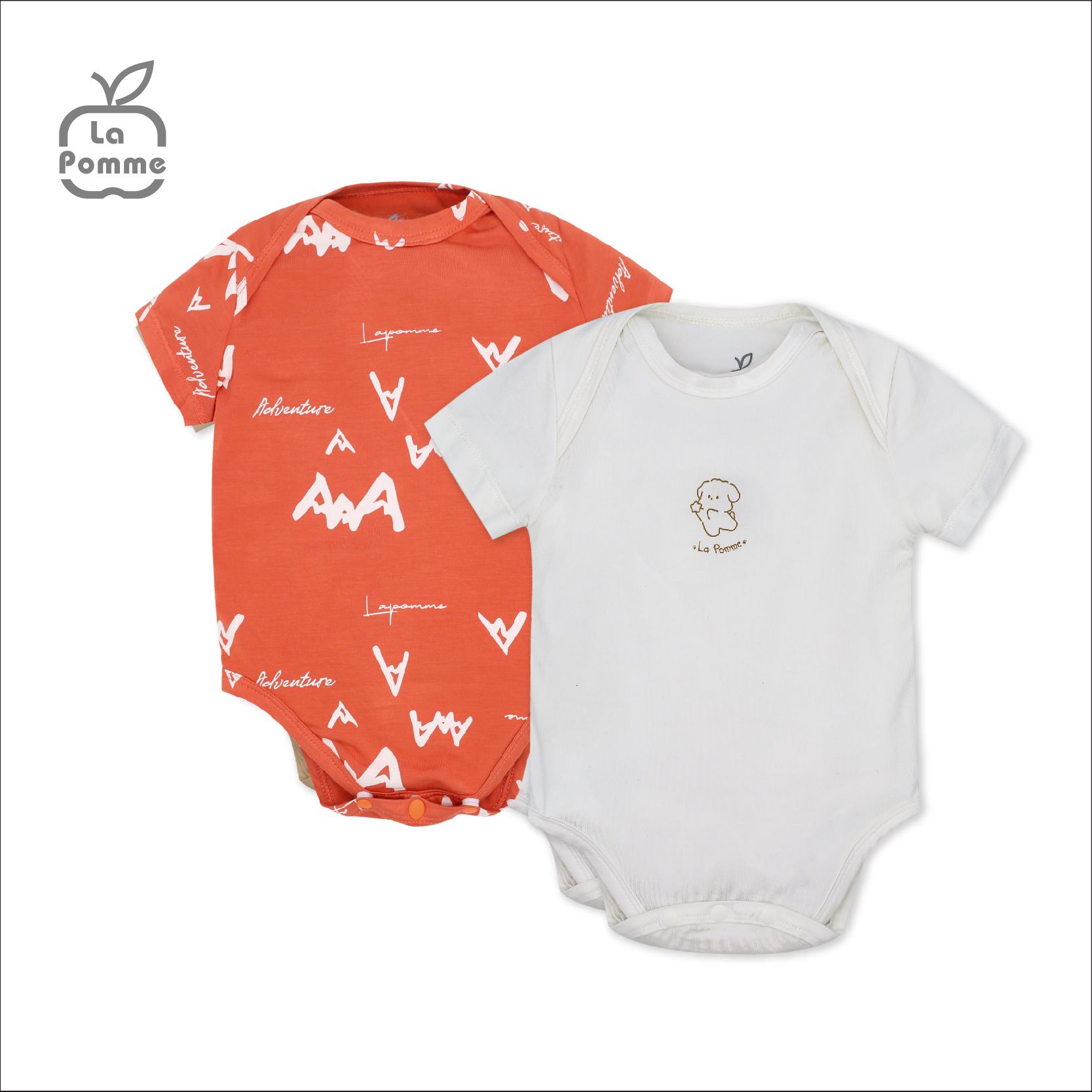 Set 2 Body chip cộc tay La Pomme Puppy - Trắng, Cam
