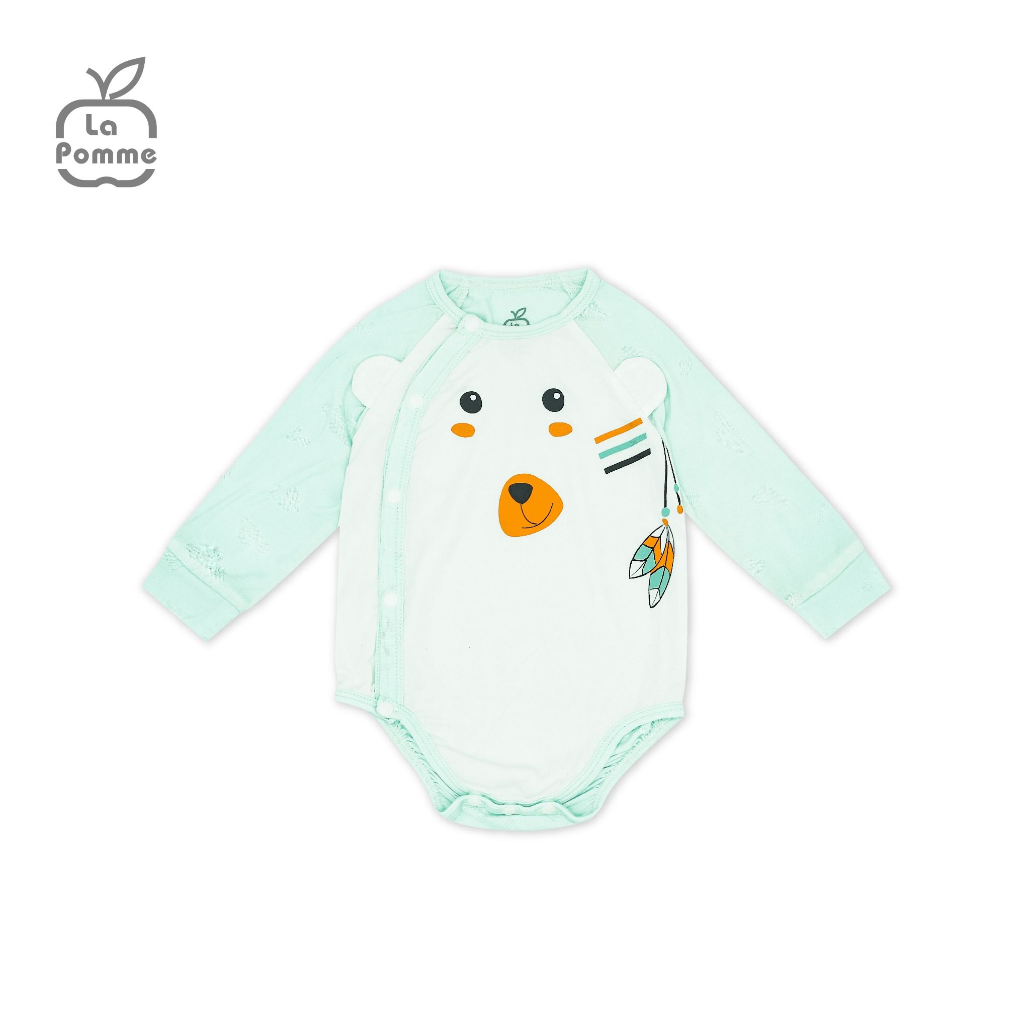 Body chip dài tay La Pomme cúc lệch Teddy Bear - Xanh trắng