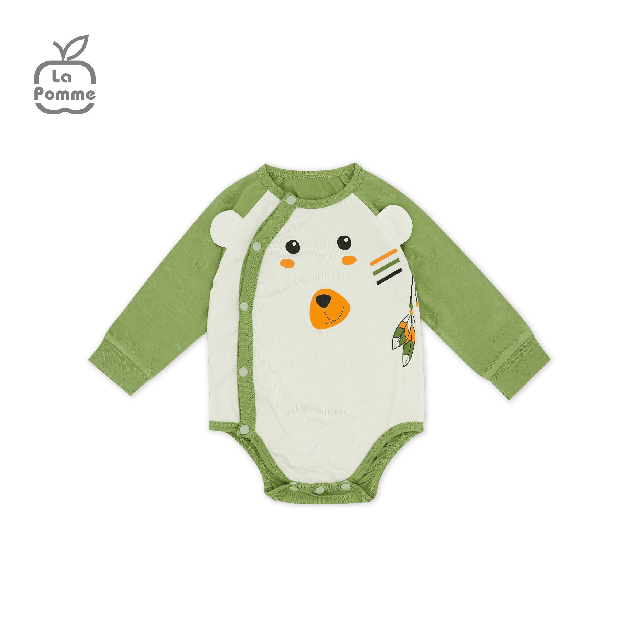 Body chip dài tay La Pomme cúc lệch Teddy Bear - Xanh trắng