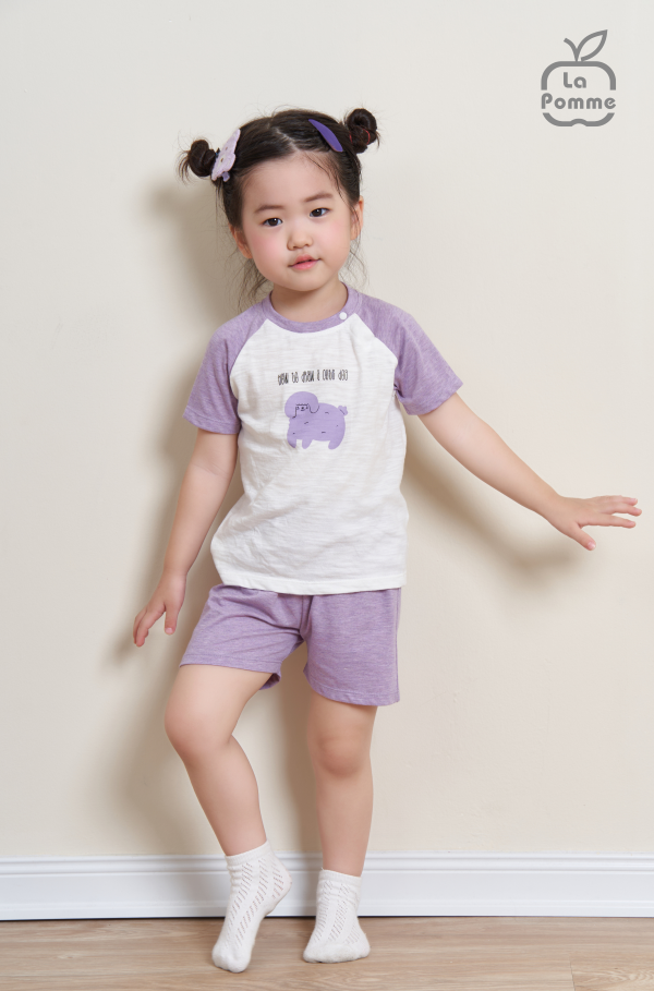 Bộ cộc tay La Pomme Raglan cún nhỏ - Tím
