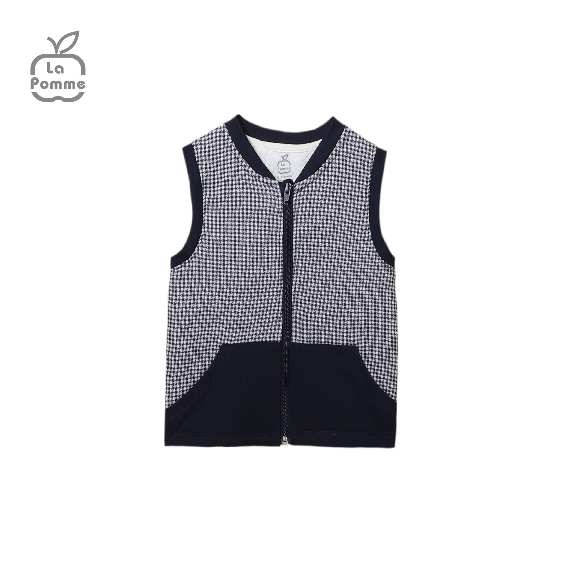T020 Áo Gile Organic kẻ trung tính La Pomme - Tím than