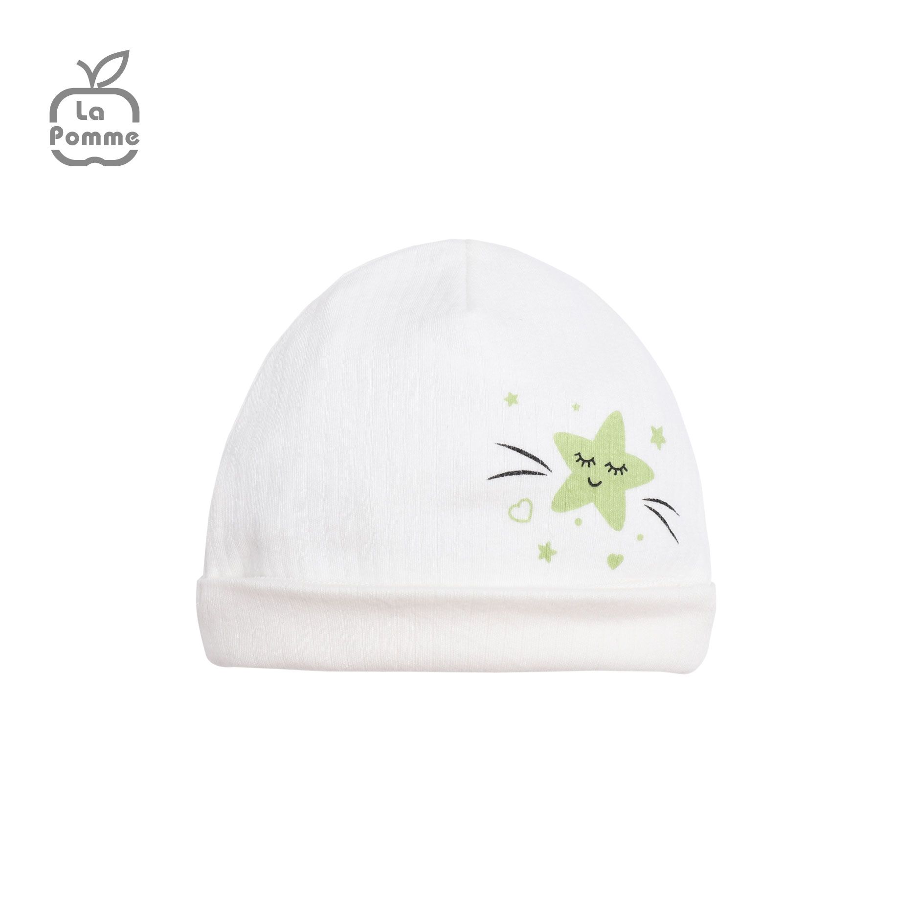 H060 Mũ sơ sinh La Pomme Ngôi sao nhỏ - 0M Trắng Vàng