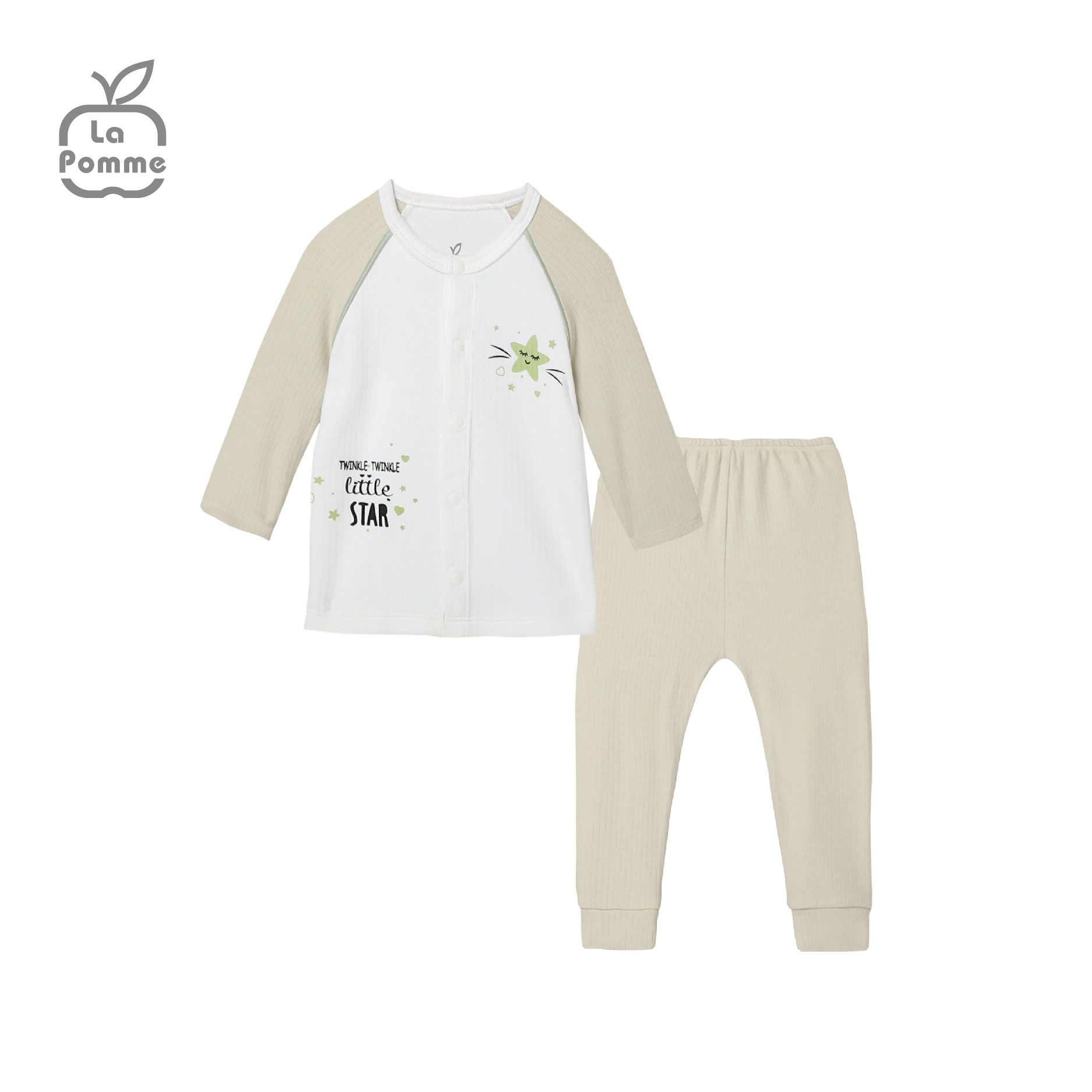 SLS060 Bộ dài tay La Pomme cúc giữa Ngôi sao nhỏ - Trắng Xanh