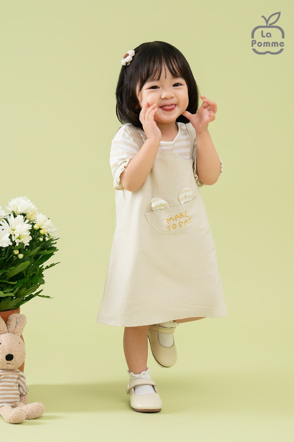Đầm cộc tay La Pomme giả yếm Năng động