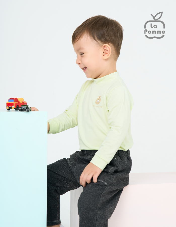 Áo Cổ 3cm La Pomme giữ nhiệt Gấu bé bỏng - Trắng