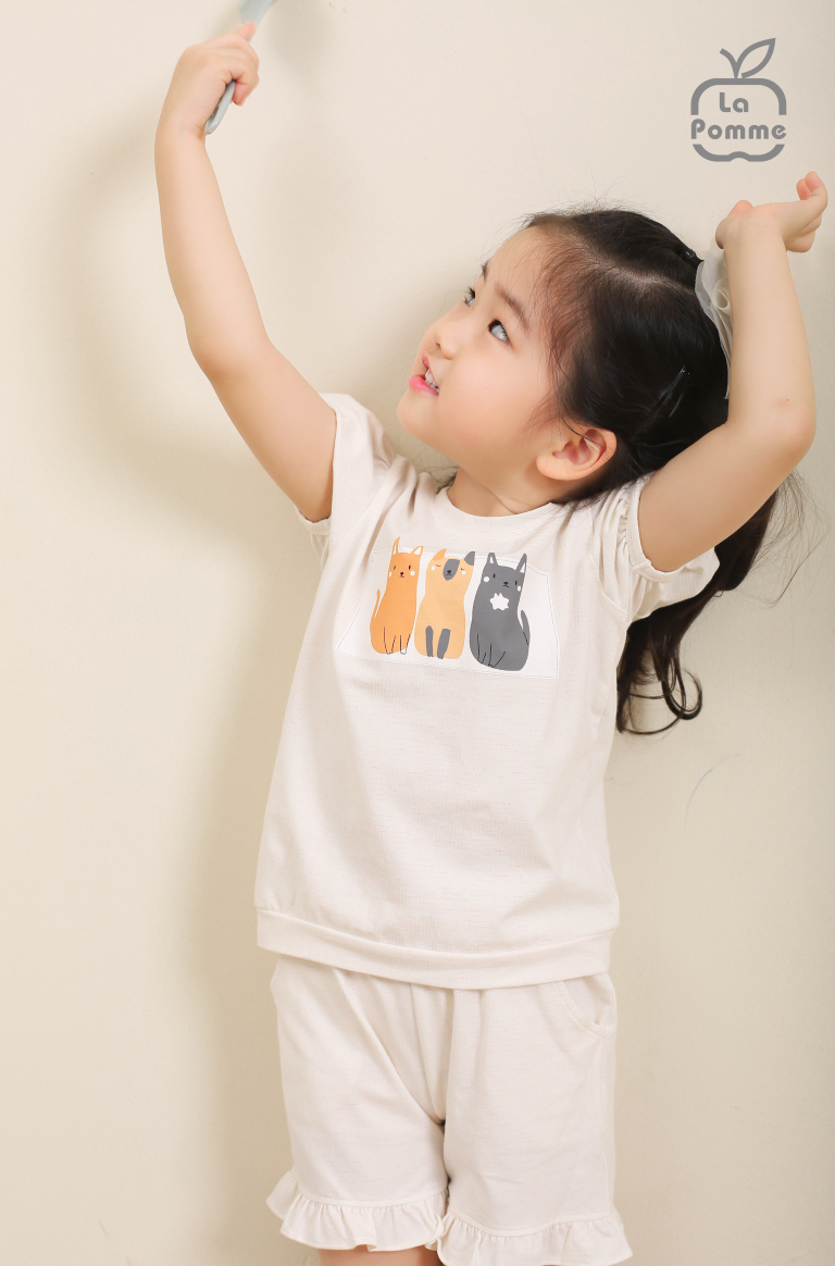 Bộ cộc tay La Pomme Family Cat - Hồng