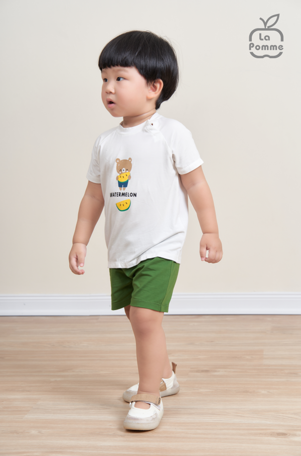 Bộ cộc tay La Pomme Gấu dưa hấu - Xanh