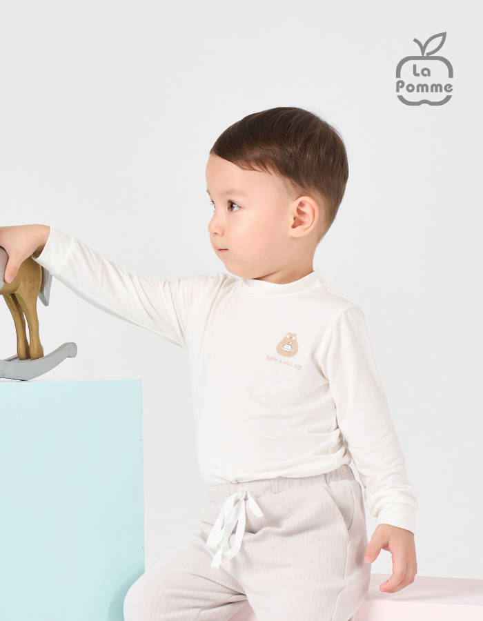 Áo Cổ 3cm La Pomme giữ nhiệt Gấu bé bỏng - Trắng