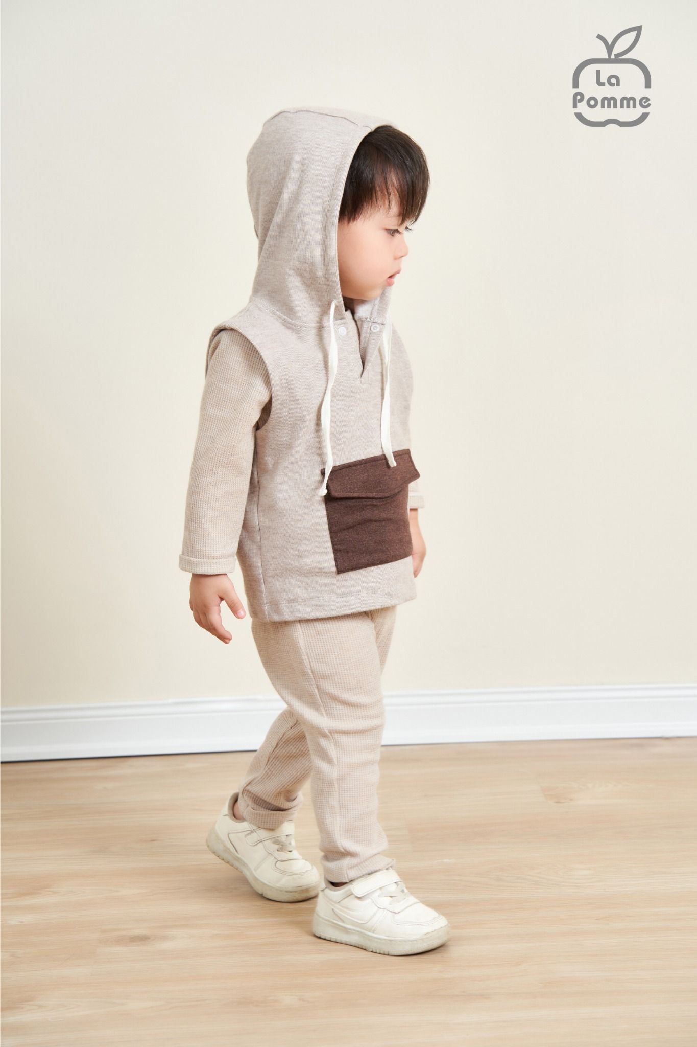 Áo Gile mũ La Pomme Cool Pocket - Nâu nhạt