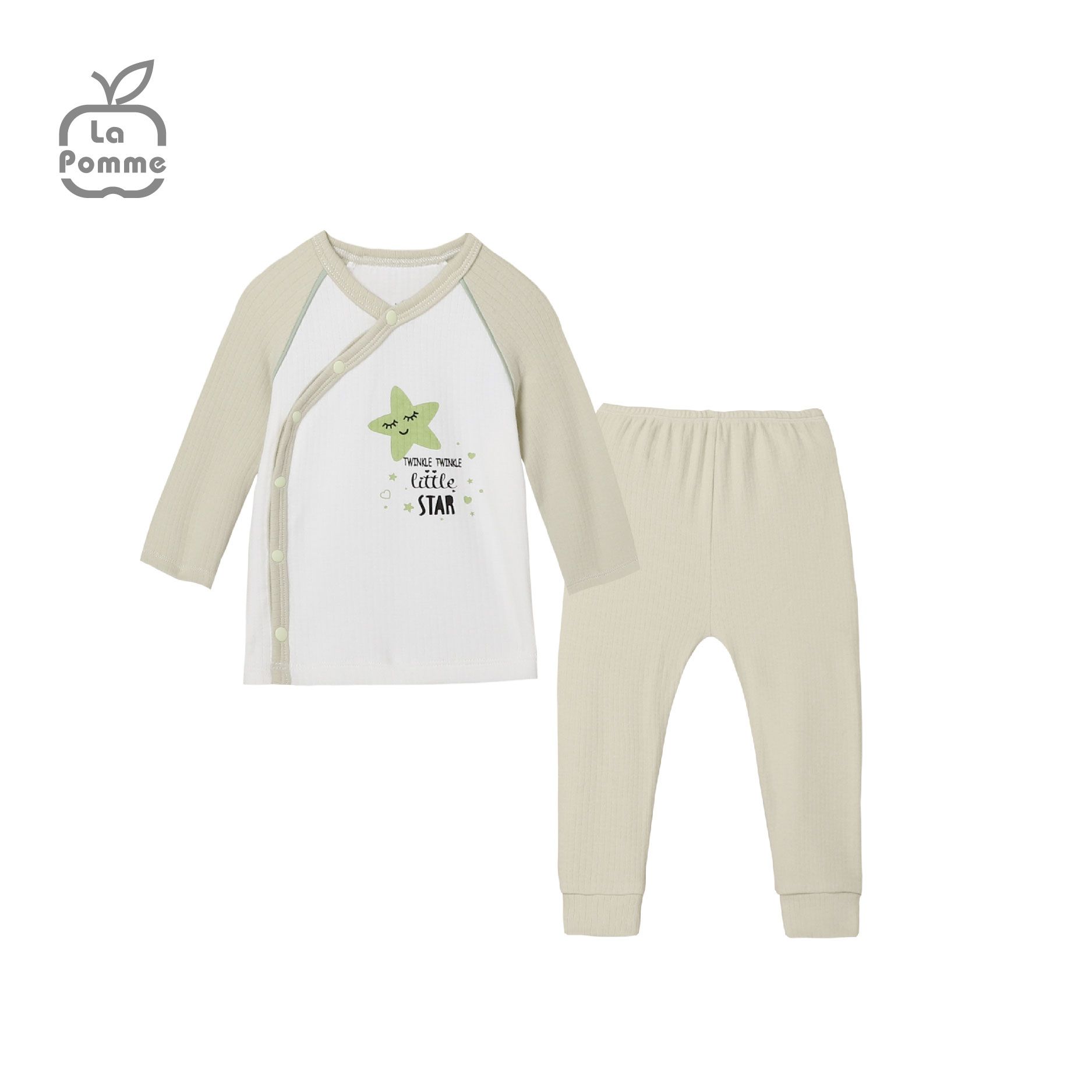 SLD060 Bộ dài tay La Pomme cúc lệch Ngôi sao nhỏ - Trắng Vàng