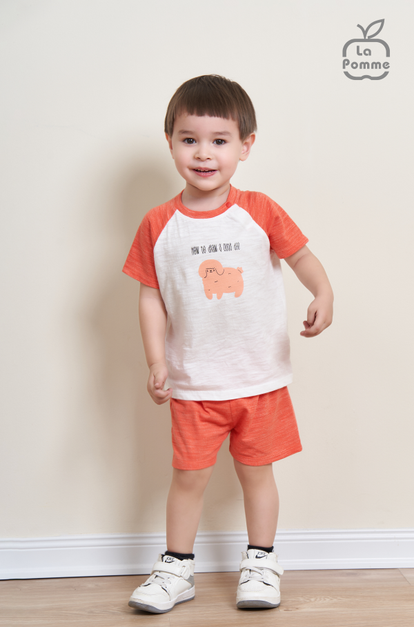 Bộ cộc tay La Pomme Raglan cún nhỏ - Tím