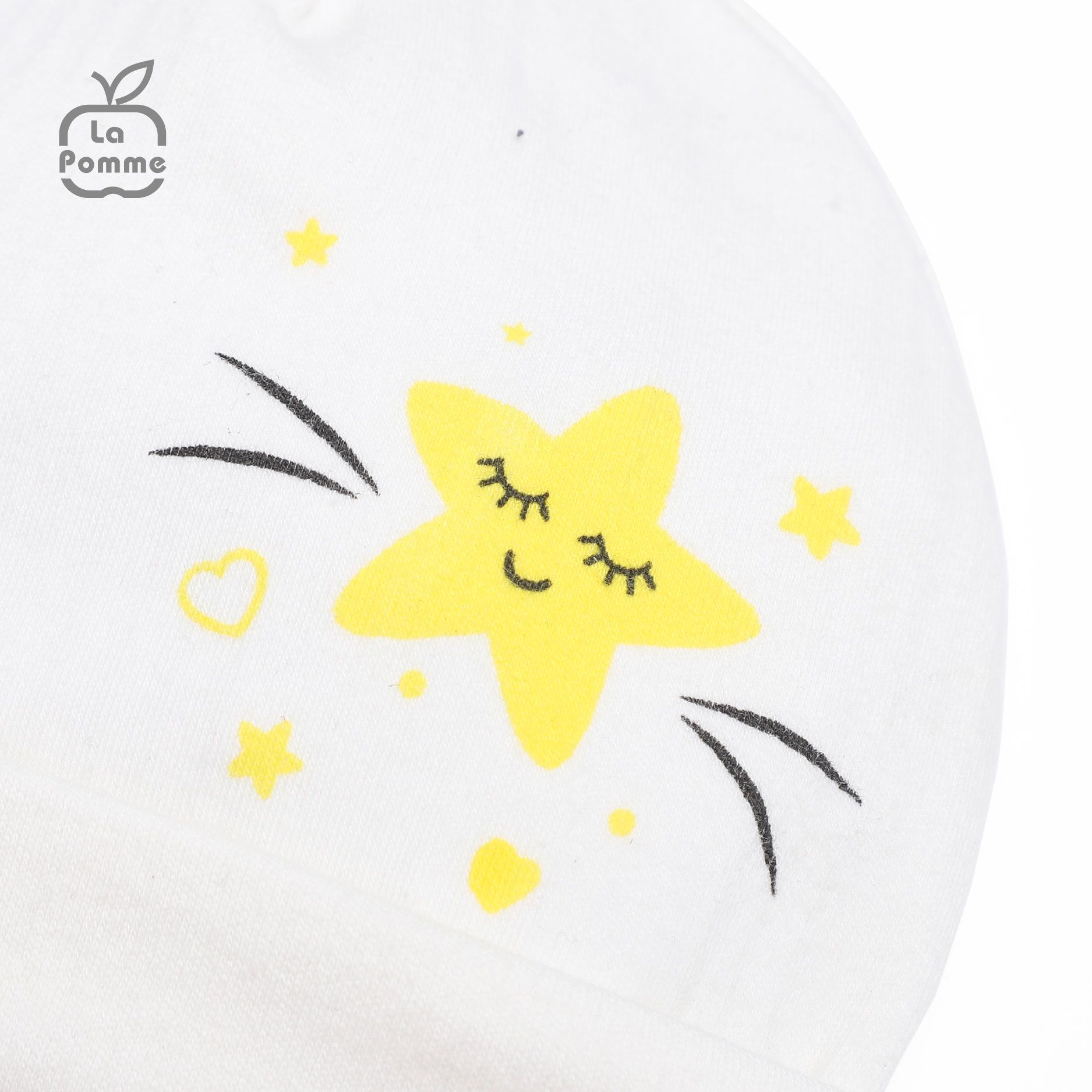 H060 Mũ sơ sinh La Pomme Ngôi sao nhỏ - 0M Trắng Vàng