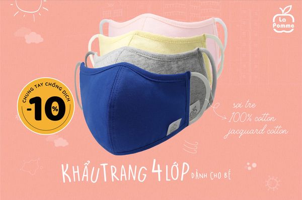  Set 2 chiếc khẩu trang 4 lớp cho bé La Pomme 