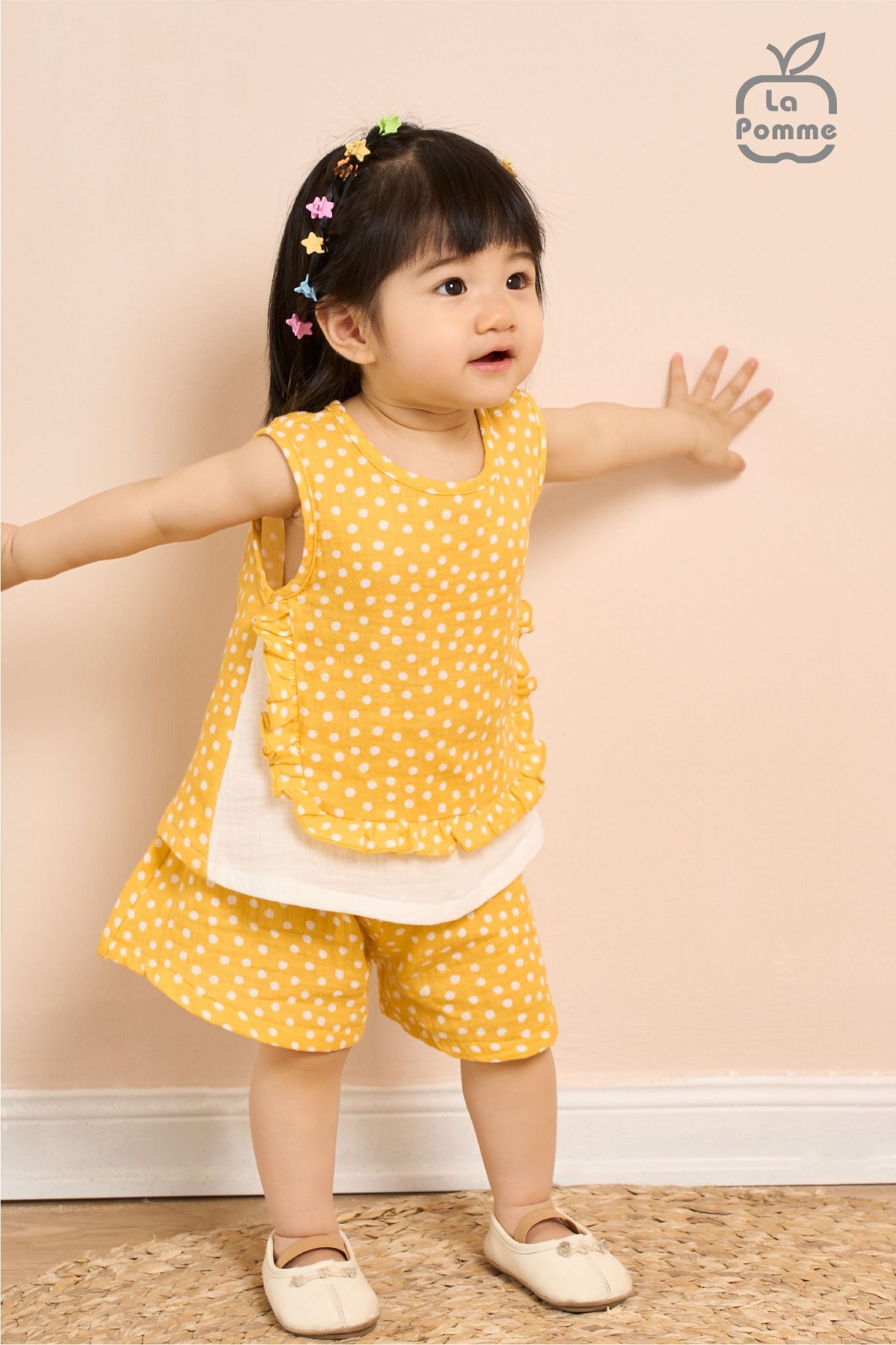 Bộ sát nách La Pomme bèo nhún - Chấm bi vàng