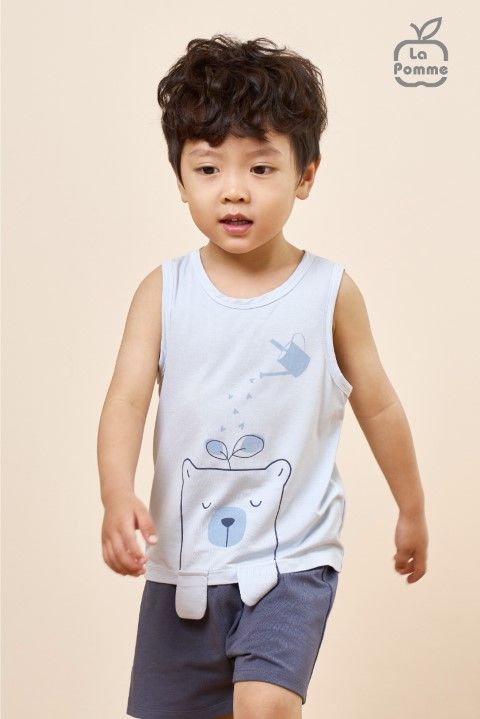 Bộ sát nách La Pomme gấu mầm nhỏ - Trắng